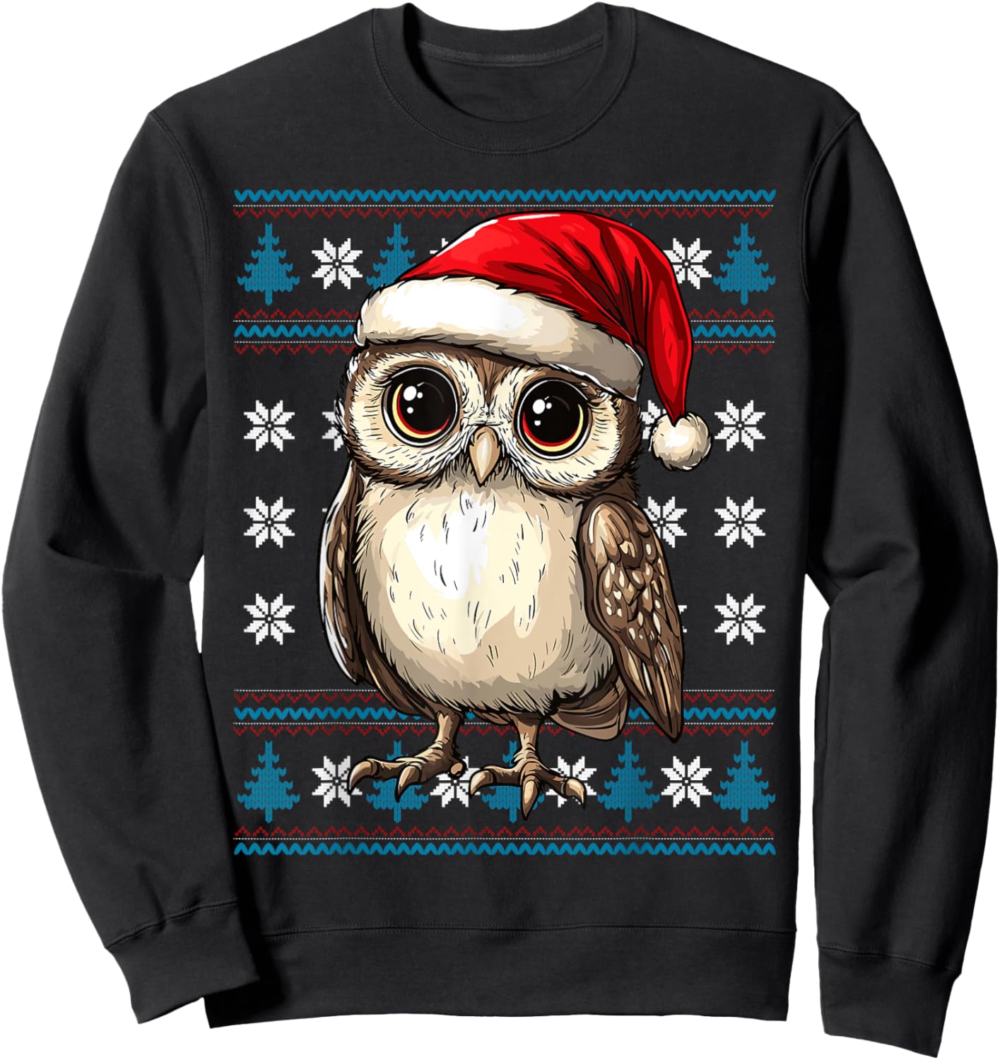 Owl Santa Hat Ugly Christmas Sweater Owl Lovers Holiday Sweatshirt - Sweatshirt | Black