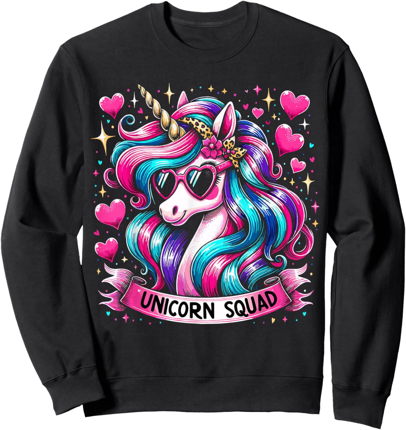 Unicorn Squad Unicorn with leopard Bandana Sweatshirt - Sweatshirt | Black
