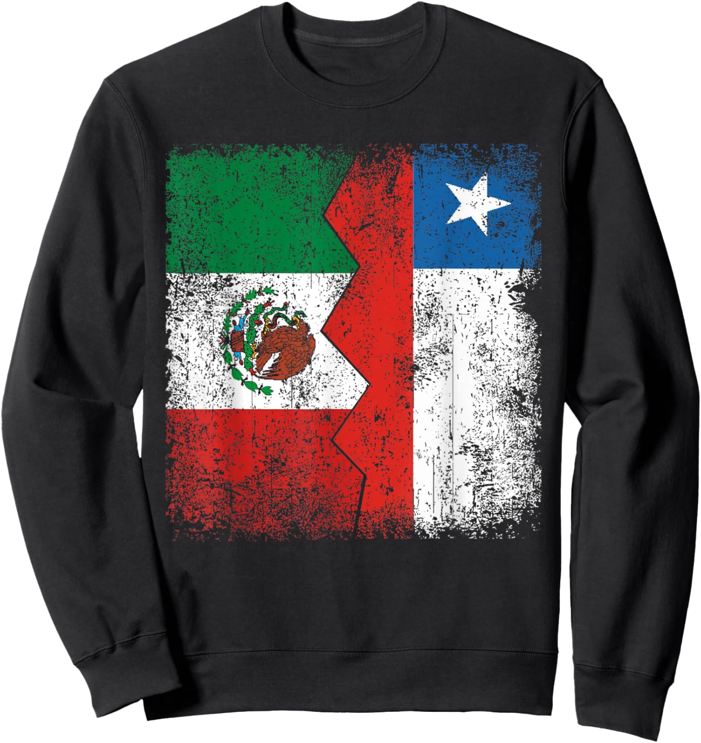 Chilean Roots | Half Mexican Flags | Mexico Chile Vintage Sweatshirt - Sweatshirt | Black