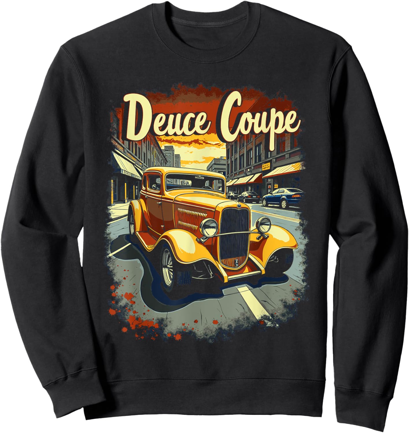1932 American Street Scene 5 Window Deuce Coupe Hot Rod Sweatshirt - Sweatshirt | Black