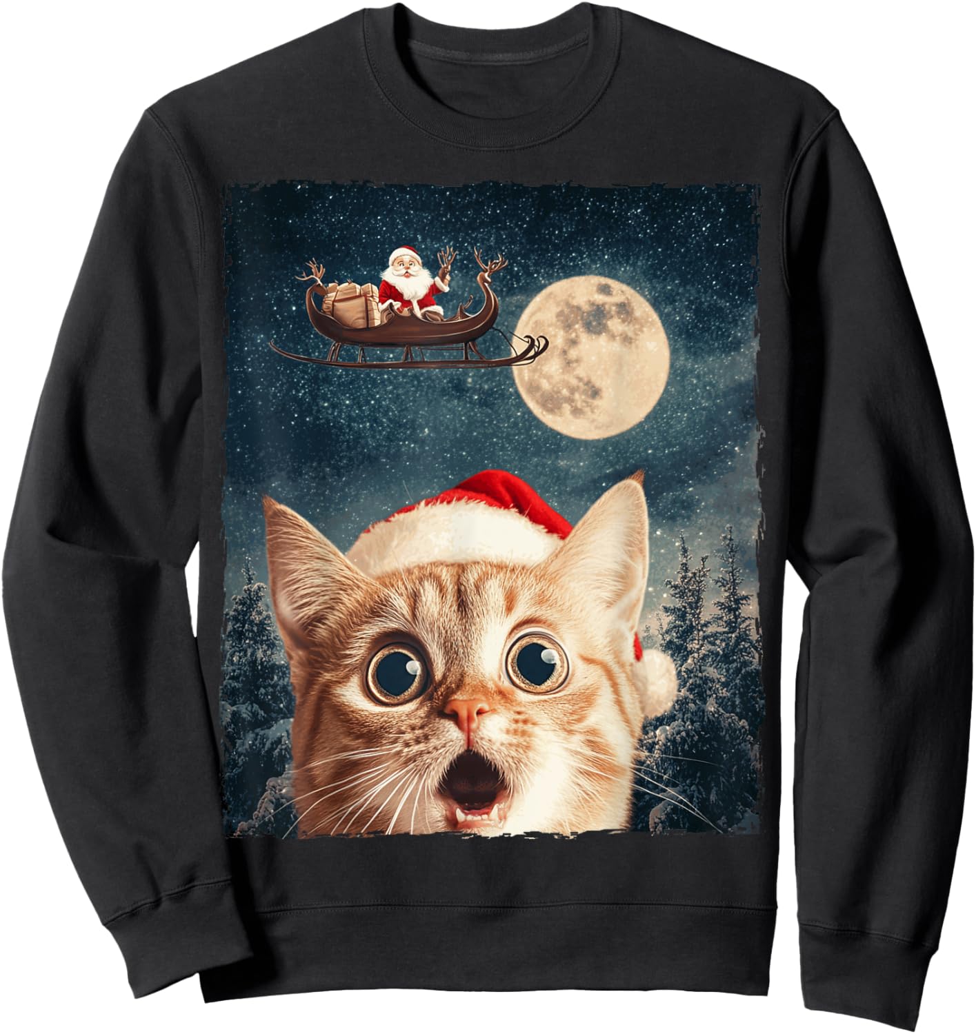 Funny Cat Selfie Santa Moon Xmas Christmas Sweatshirt - Sweatshirt | Black