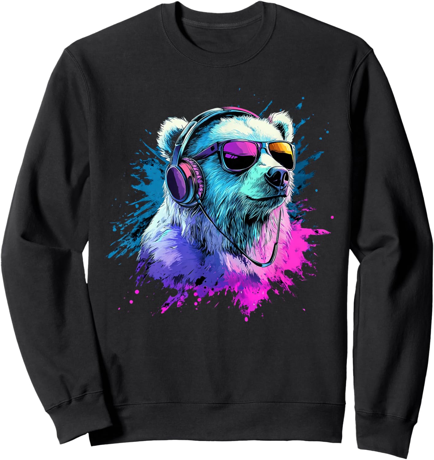 Polar Bear Colorful Music Headphones Artistic Polar Bears Sweatshirt - Sweatshirt | Black