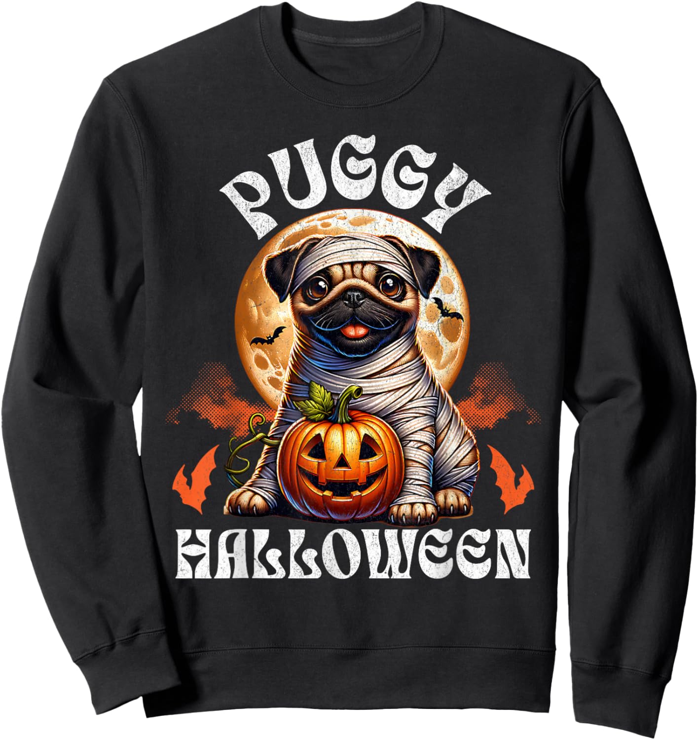 Halloween Costume Pug Halloween Puggy Halloween Sweatshirt - Sweatshirt | Black