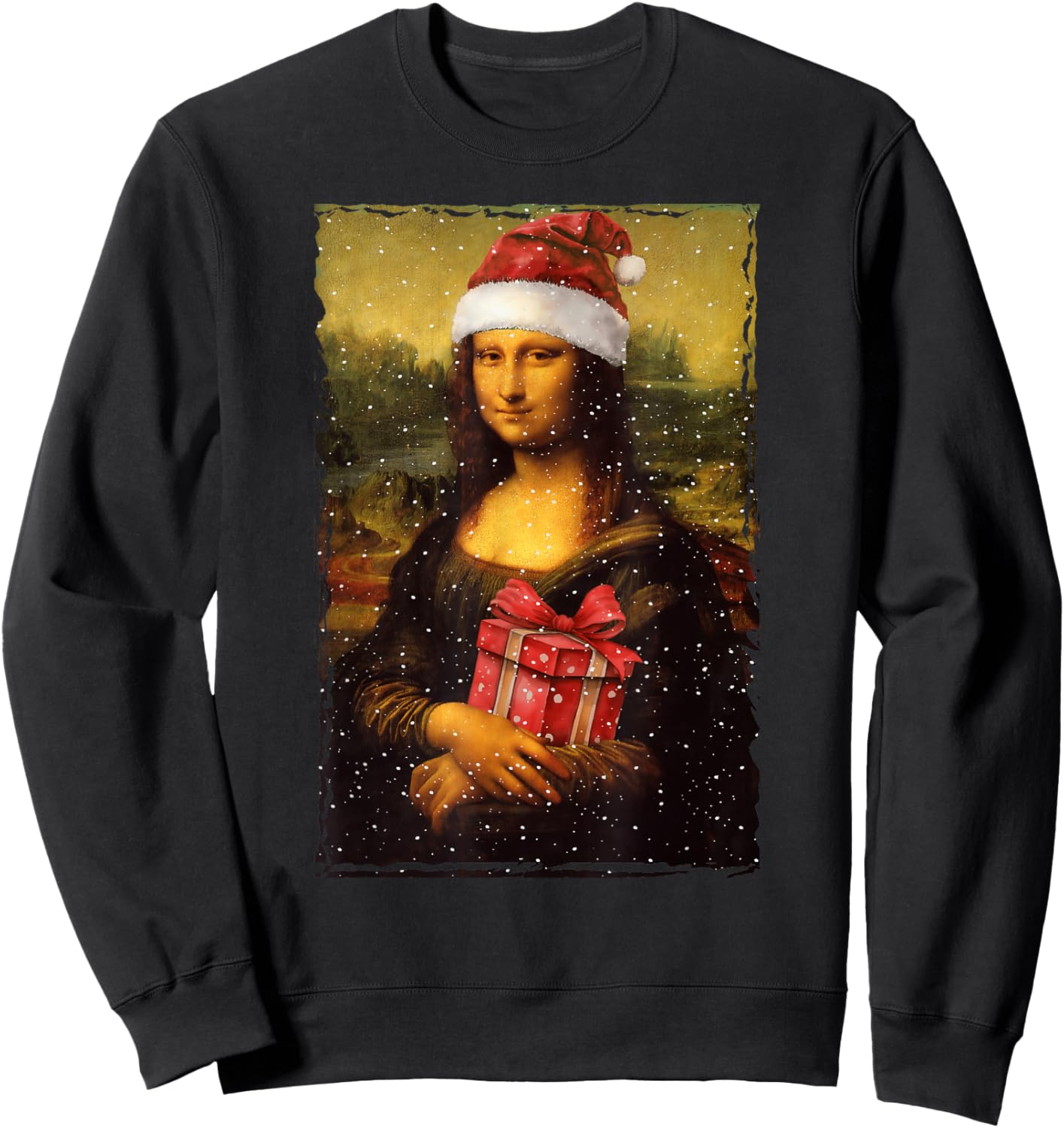 Mona Lisa Christmas Santa Hat Art Teacher Sweatshirt - Sweatshirt | Black