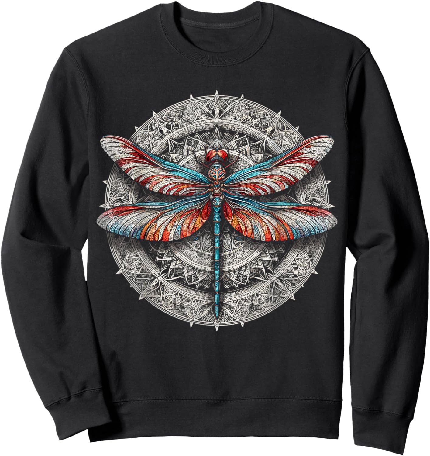 Colorful Mandala Dragonfly Sweatshirt - Sweatshirt | Black