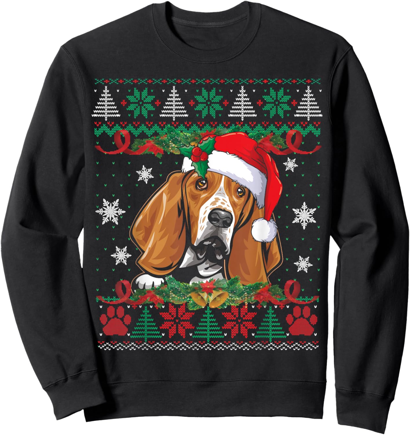 Basset Hound Christmas Ugly Sweater Funny Dog Lover Xmas Sweatshirt - Sweatshirt | Black