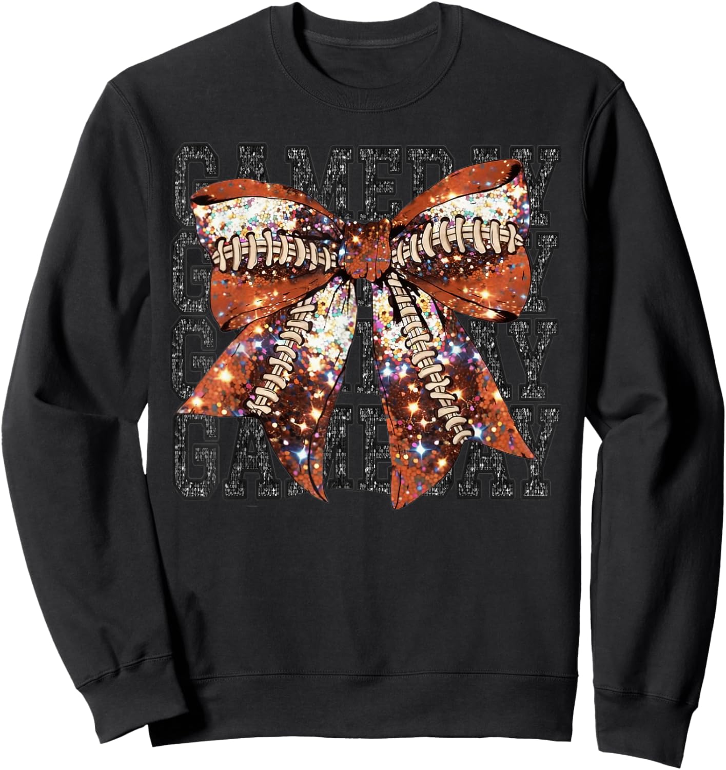 Game Day Football Bling Bling Football Lover Coquette Bow Sweatshirt - Sweatshirt | Black