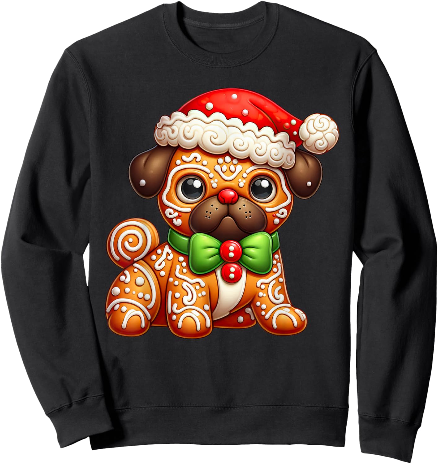 Funny Gingerbread Man Pug Christmas Kids Sweatshirt - Sweatshirt | Black