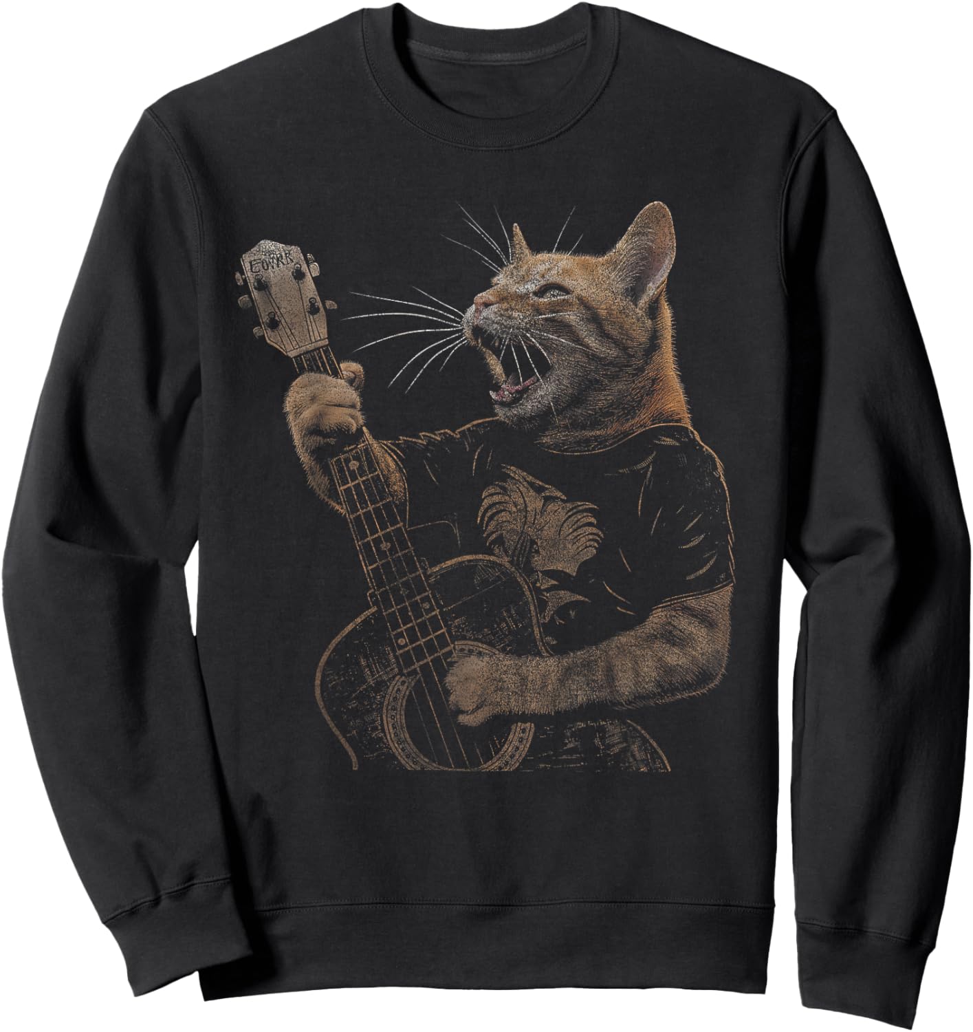 Funny Cat Guitar - Rock and Roll Music Band Concert Vintage Women Kids Sweatshirt - Sweatshirt | Black