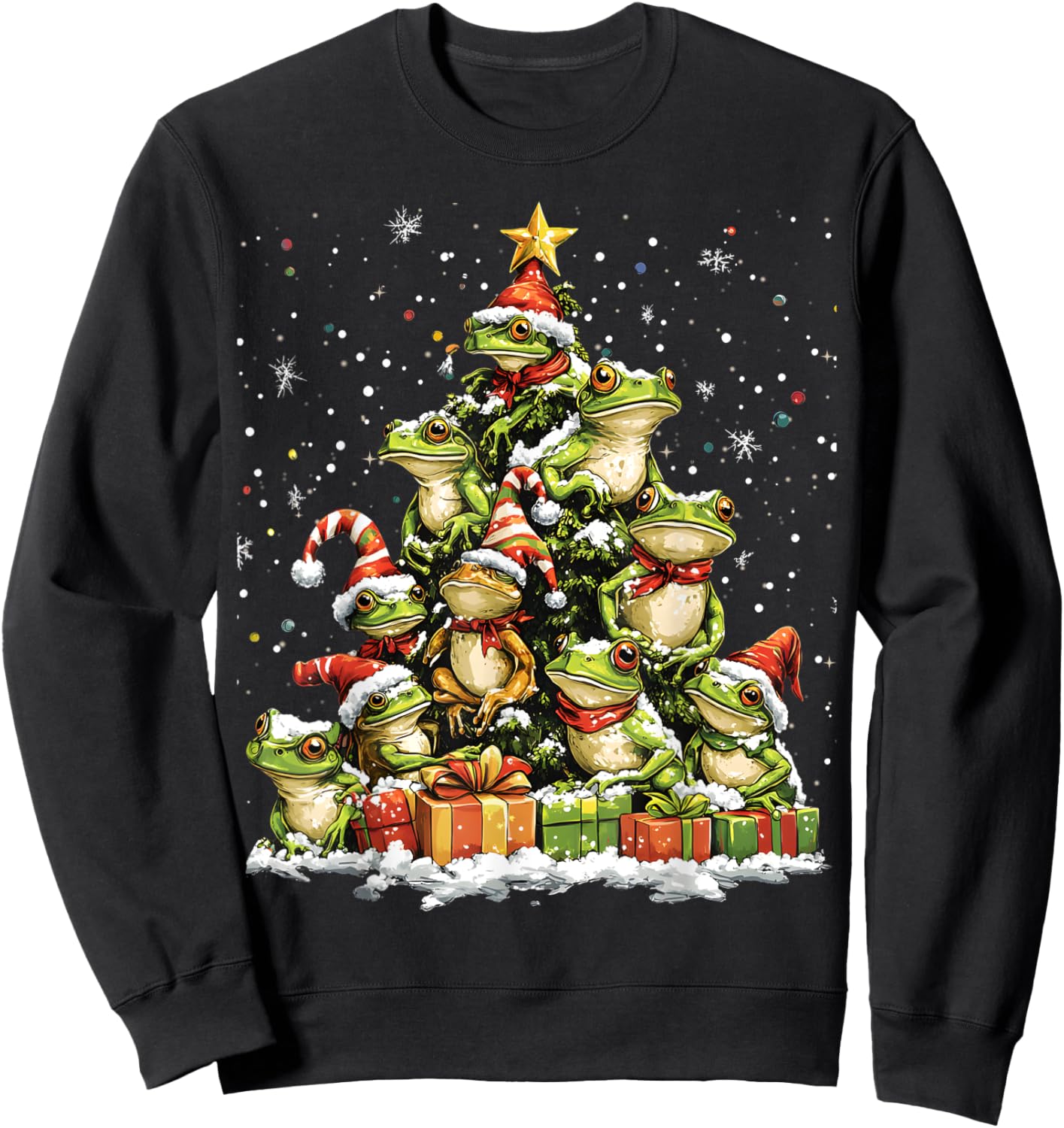 Frog Christmas Tree Ornament Decor Xmas Sweatshirt - Sweatshirt | Black