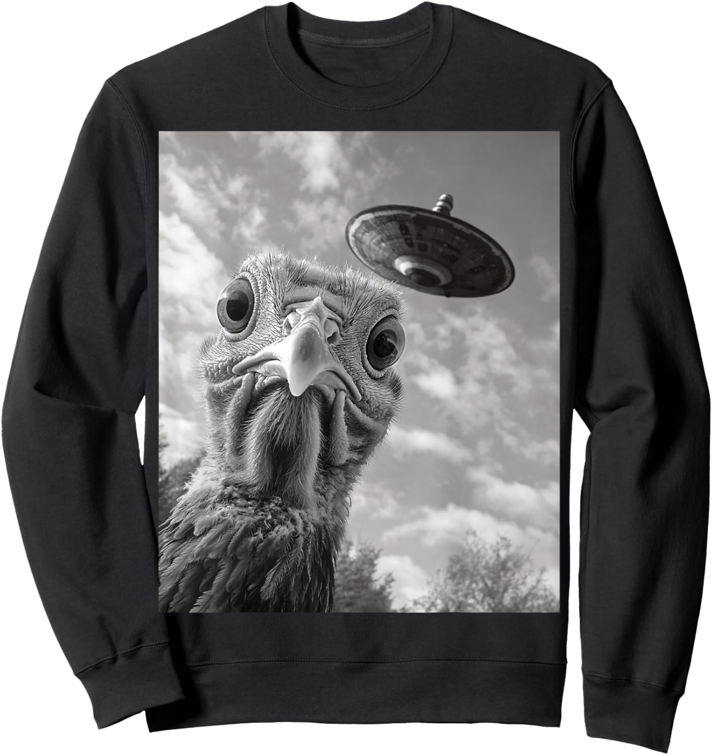 Funny Turkey Selfie UFO Thanksgiving Sweatshirt - Sweatshirt | Black