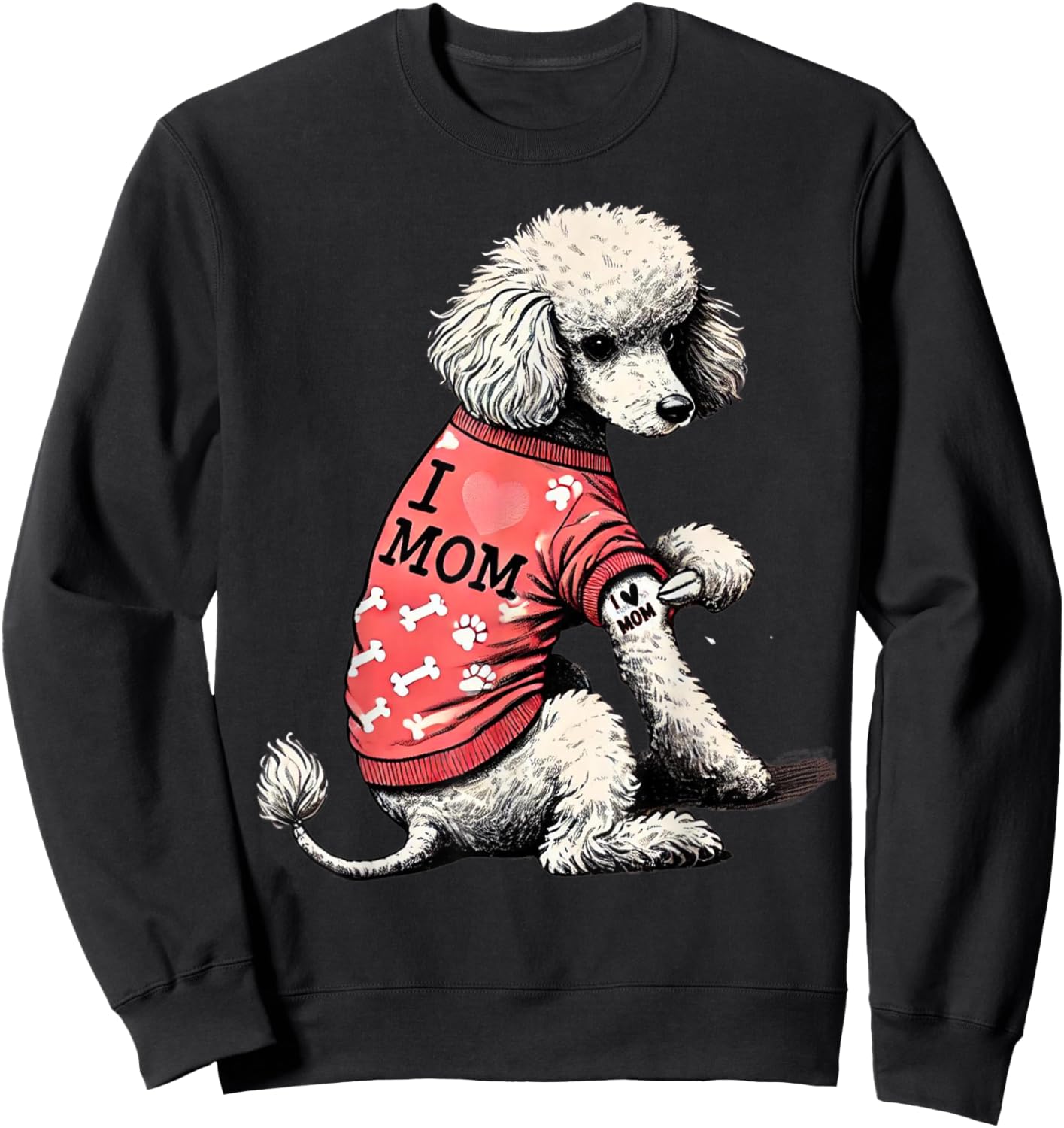 Funny I Love Mom Tattoo Poodle Mom Sweatshirt - Sweatshirt | Black