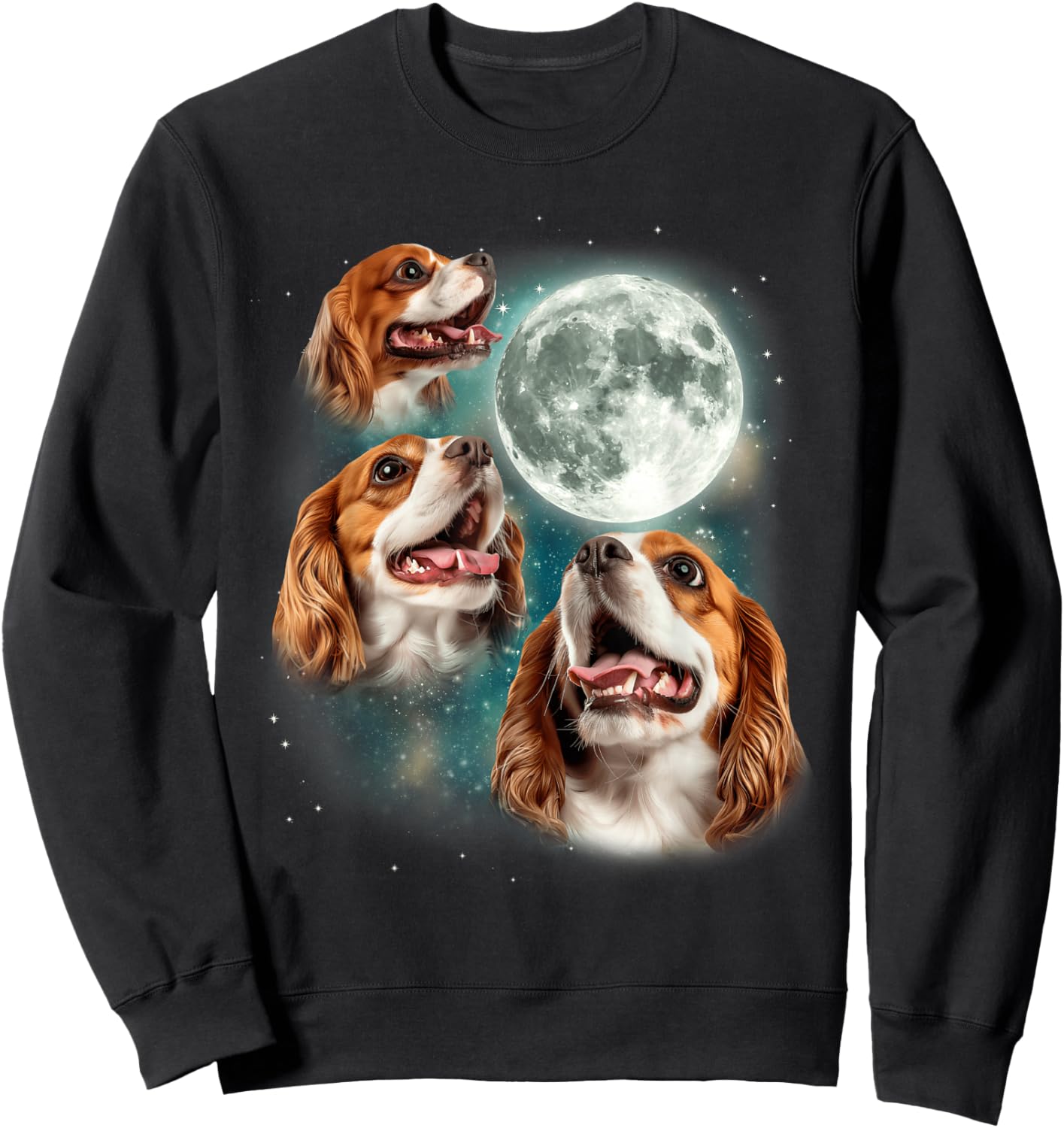 3 Cavalier King Charles Spaniel Moon | Canine Pet Dog Lover Sweatshirt - Sweatshirt | Black