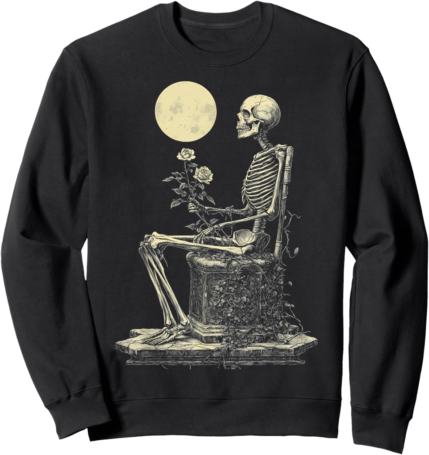 Satanic Skull Rose Gothic Skeleton Holding Rose Sweatshirt - Sweatshirt | Black