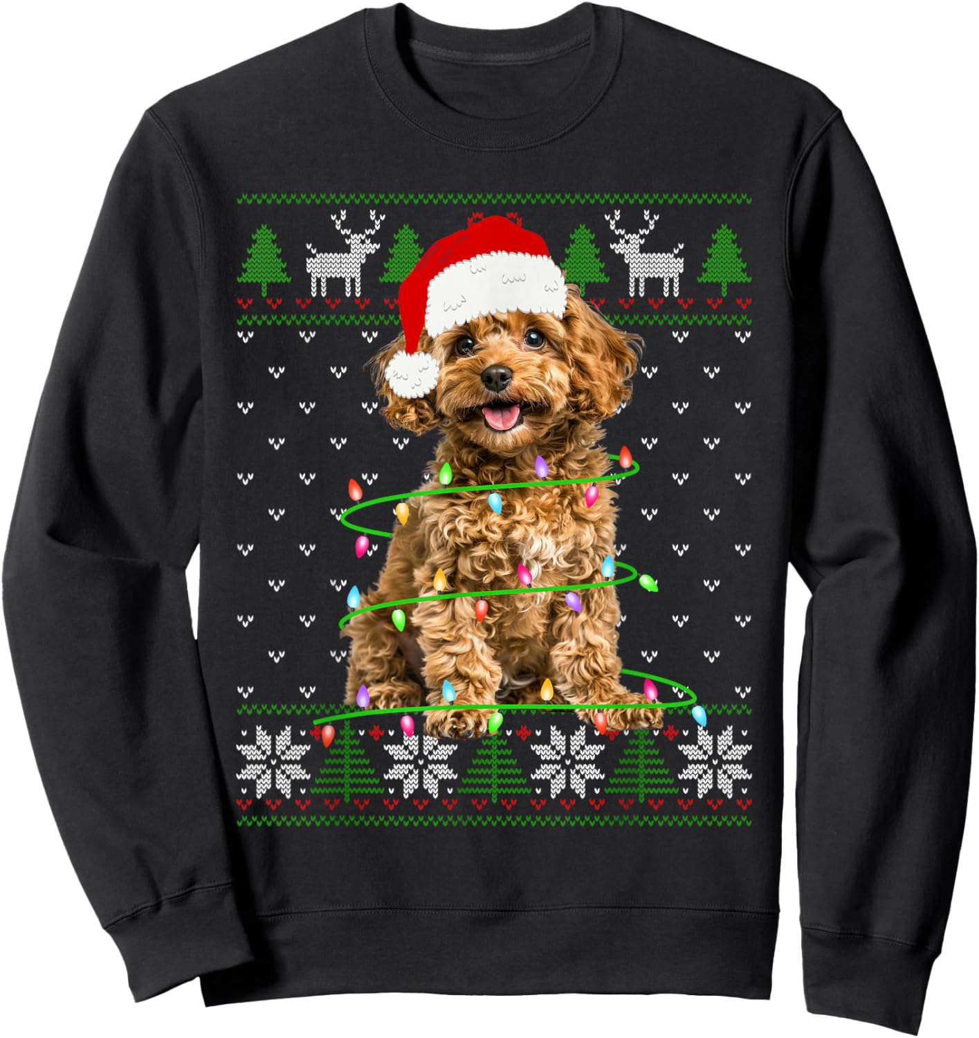 Poodle Dog Christmas Tree Lights Puppy Dog Lover Sweatshirt - Sweatshirt | Black