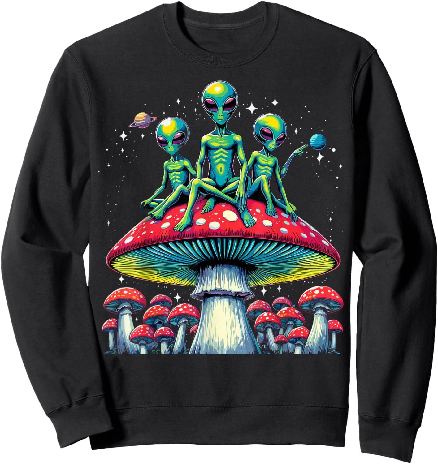 Trippy Alien Mushroom - Funny Psychedelic Shroom Sweatshirt - Sweatshirt | Black