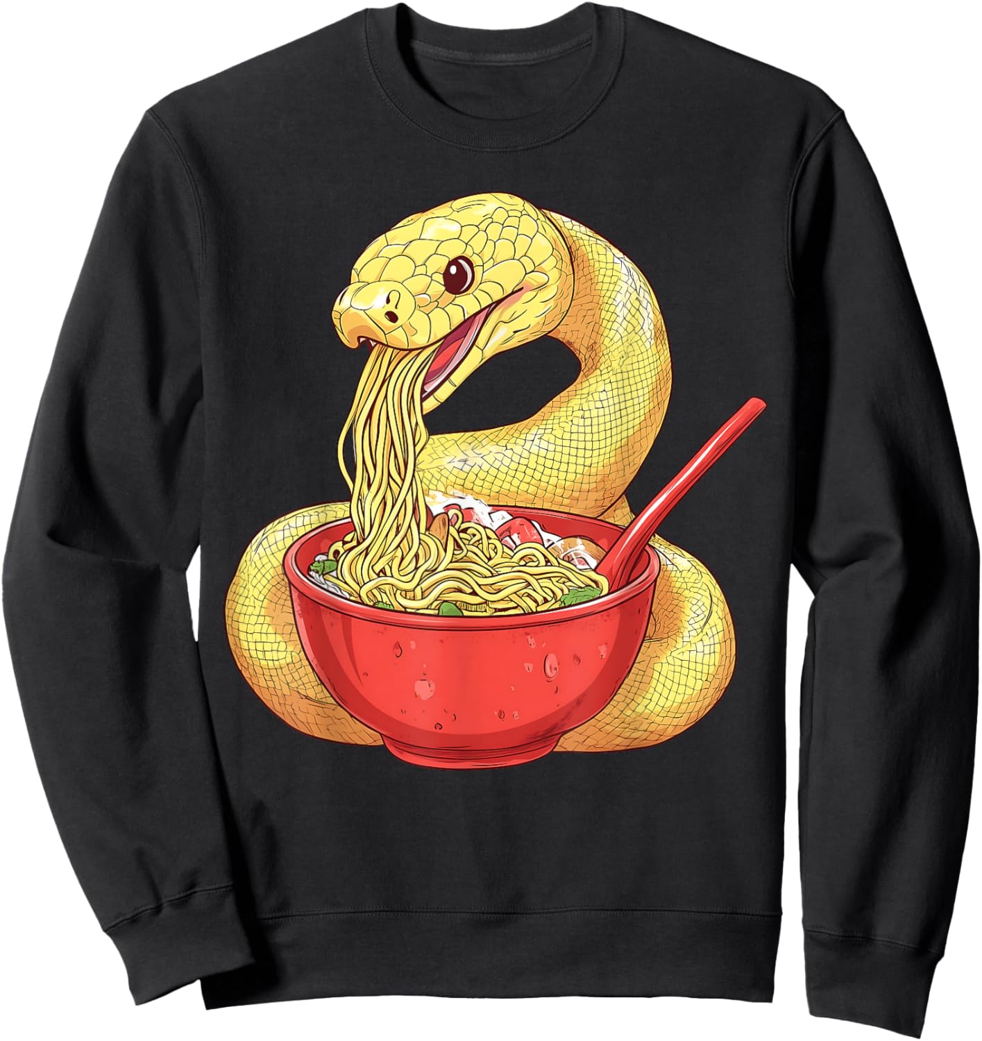Ball Python Snake Eating Ramen Bowl Japanese Noodles Sweatshirt - Sweatshirt | Black