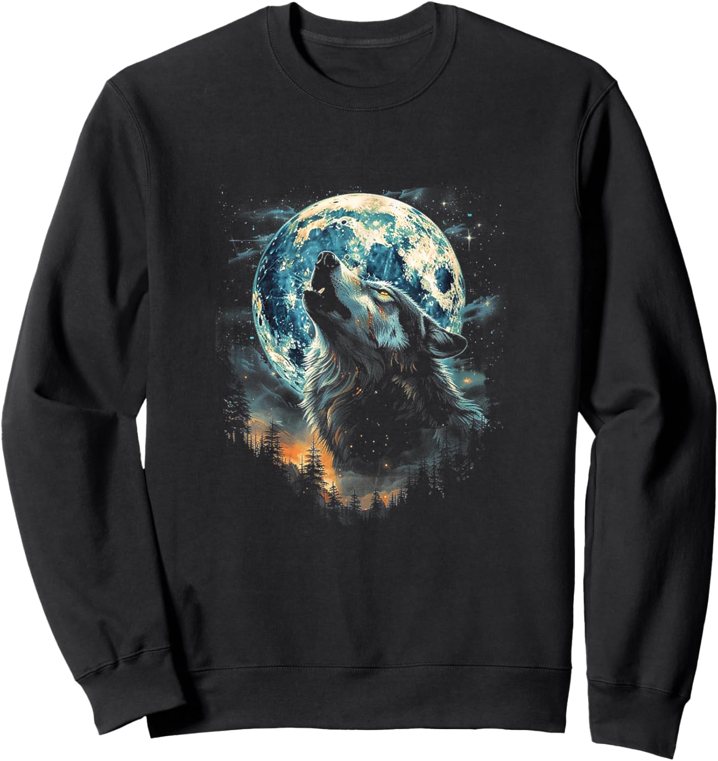 A Wolf in Moonlight Under the Night Sky Sweatshirt - Sweatshirt | Black
