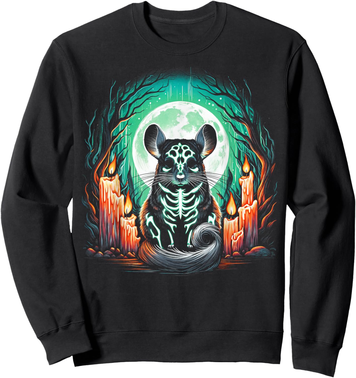 Cool Chinchilla Skeleton Halloween Christmas Birthday Sweatshirt - Sweatshirt | Black