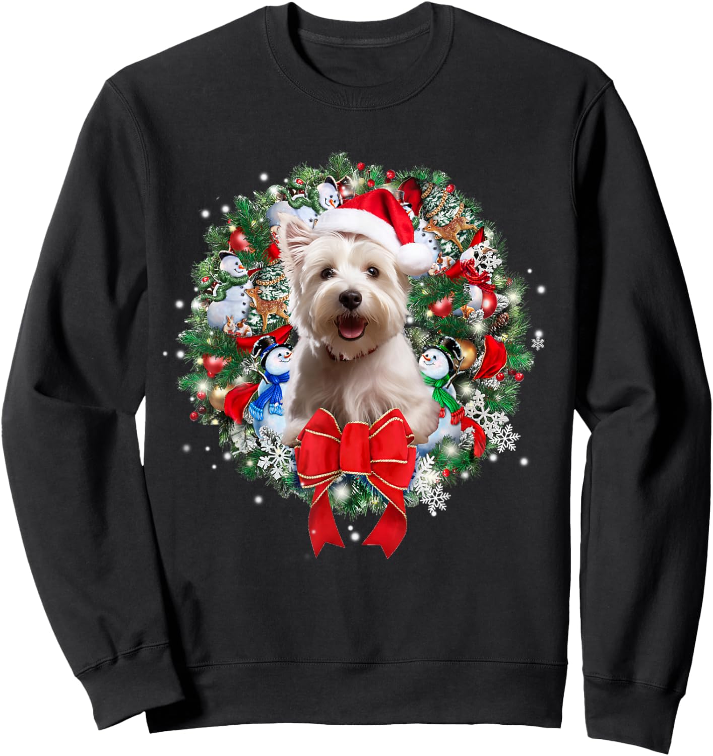 Westie Christmas Wreath Decoration Xmas Pajamas Sweatshirt - Sweatshirt | Black