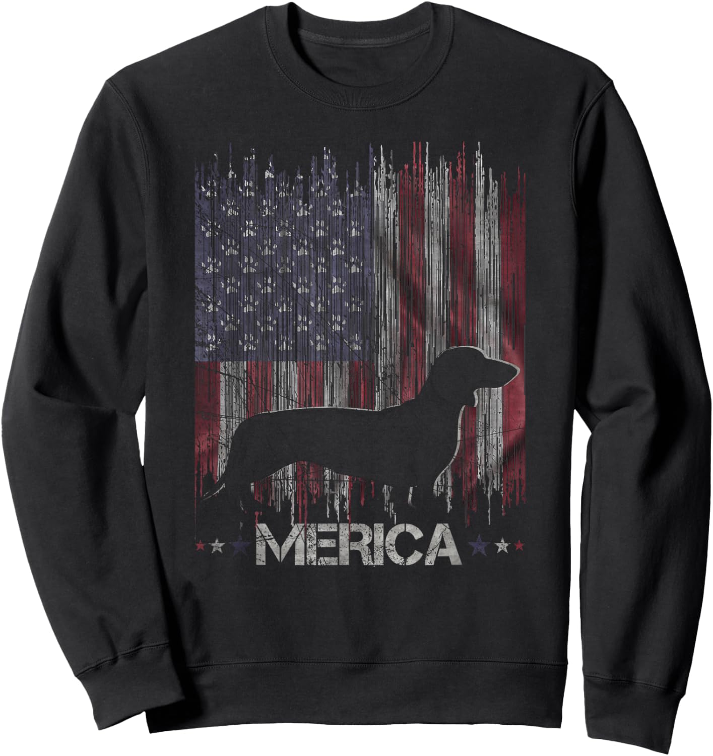 Vintage Dachshund Dog, Merica Weiner Dog USA Flag Sweatshirt - Sweatshirt | Black