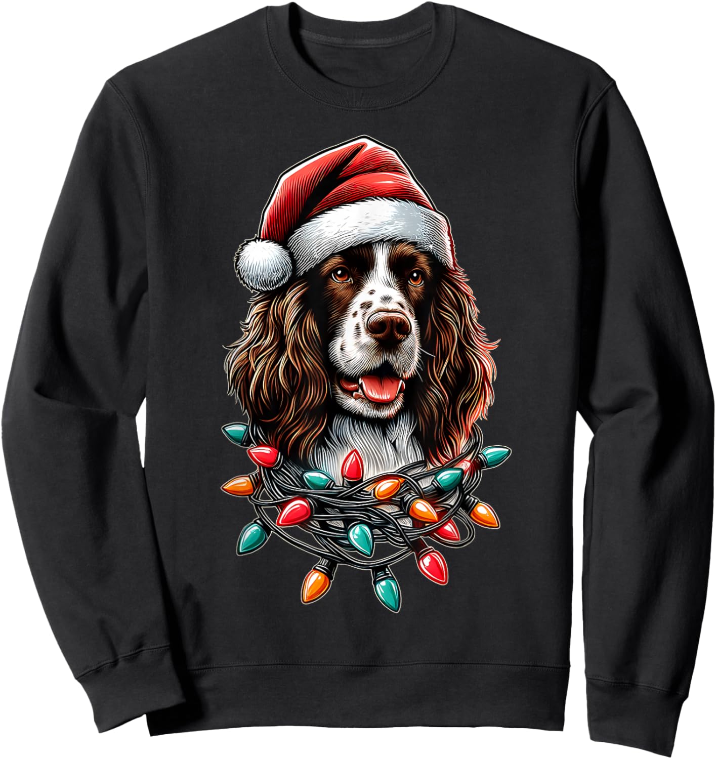 English Springer Spaniel Dog Christmas Hat Xmas Men Women Kids Sweatshirt - Sweatshirt | Black