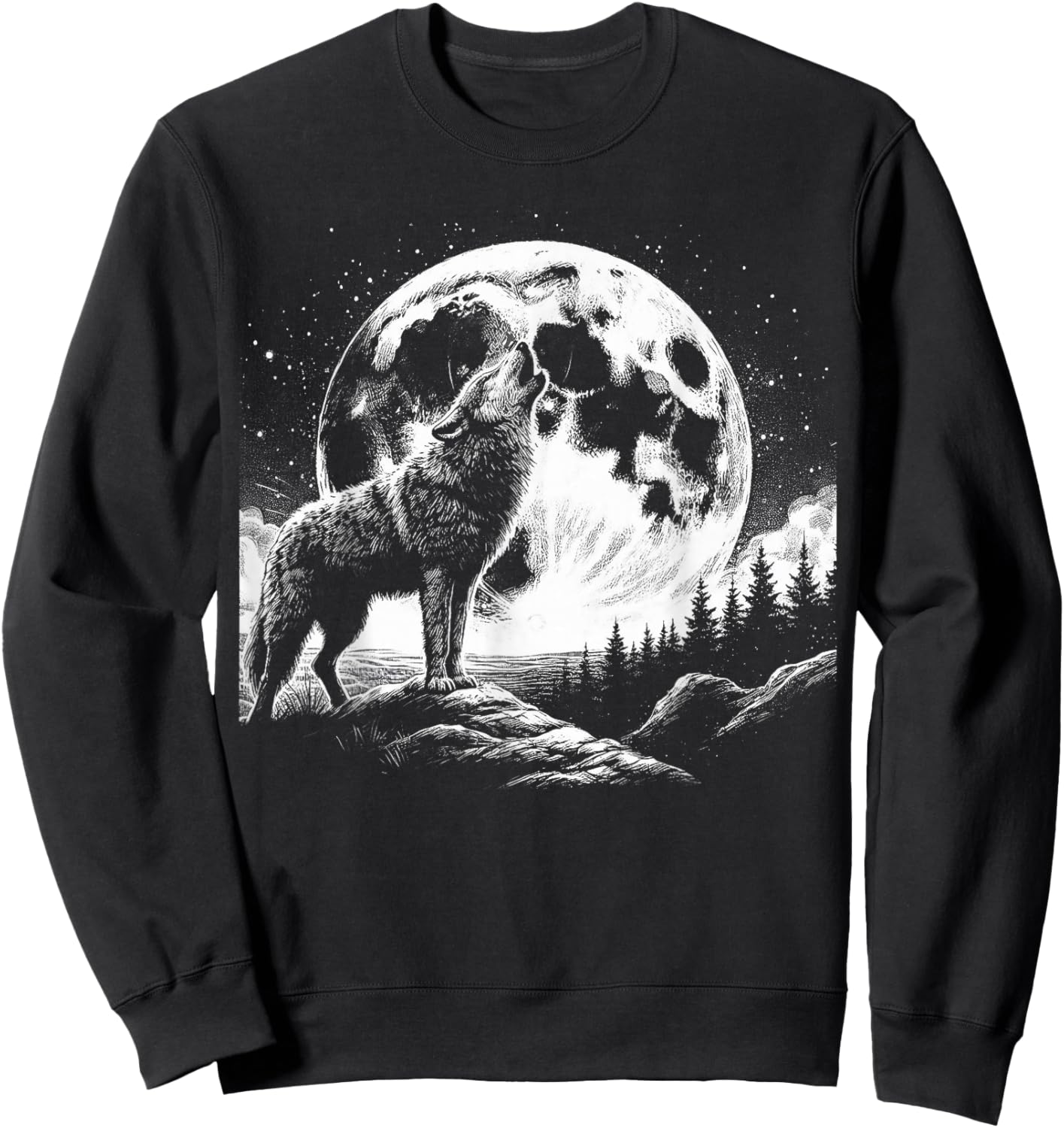 Wolf Howling Moon -Nature Wildlife Forest Animal Sweatshirt - Sweatshirt | Black