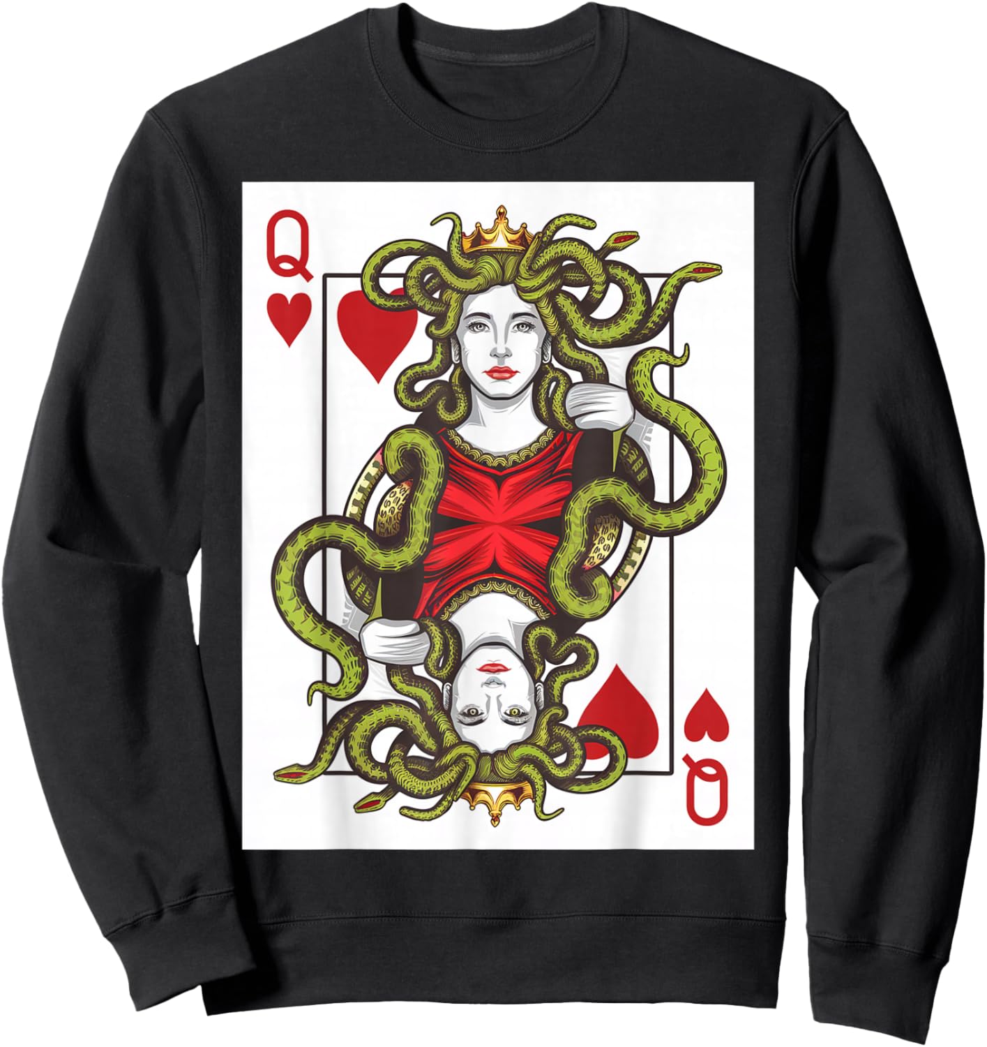 Medusa Queen of Hearts Playing Card Gambling Funny Poker Sweatshirt - Sweatshirt | Black