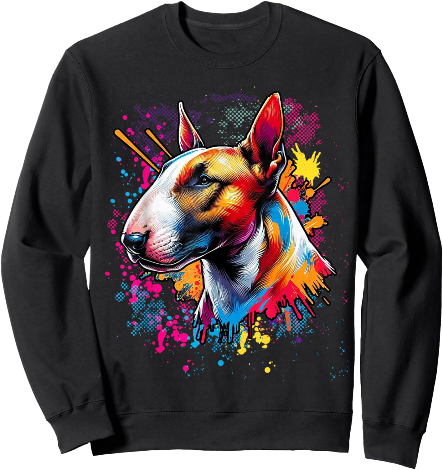 Bull Terrier Lovers Designs -Adults Bull Terrier Lovers Pop Art Funny Bull Terrier - Black - Small - Short Sleeve - Classic Fit - Pop Art Graphic Sweatshirt - Sweatshirt | Black