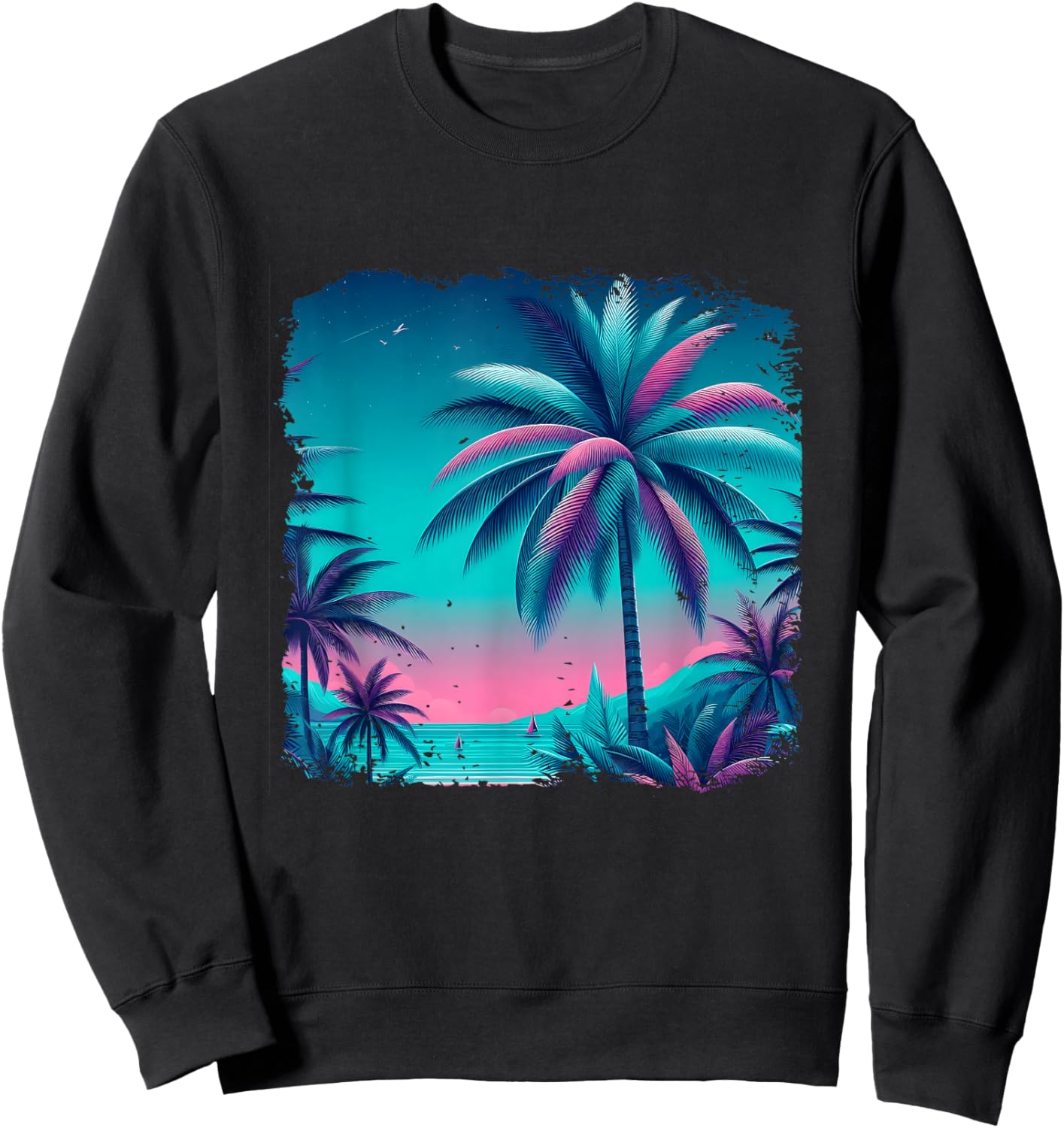 Palm a Trees Tropical Teal Turquoise Purple Beach Vacation Sweatshirt - Sweatshirt | Black