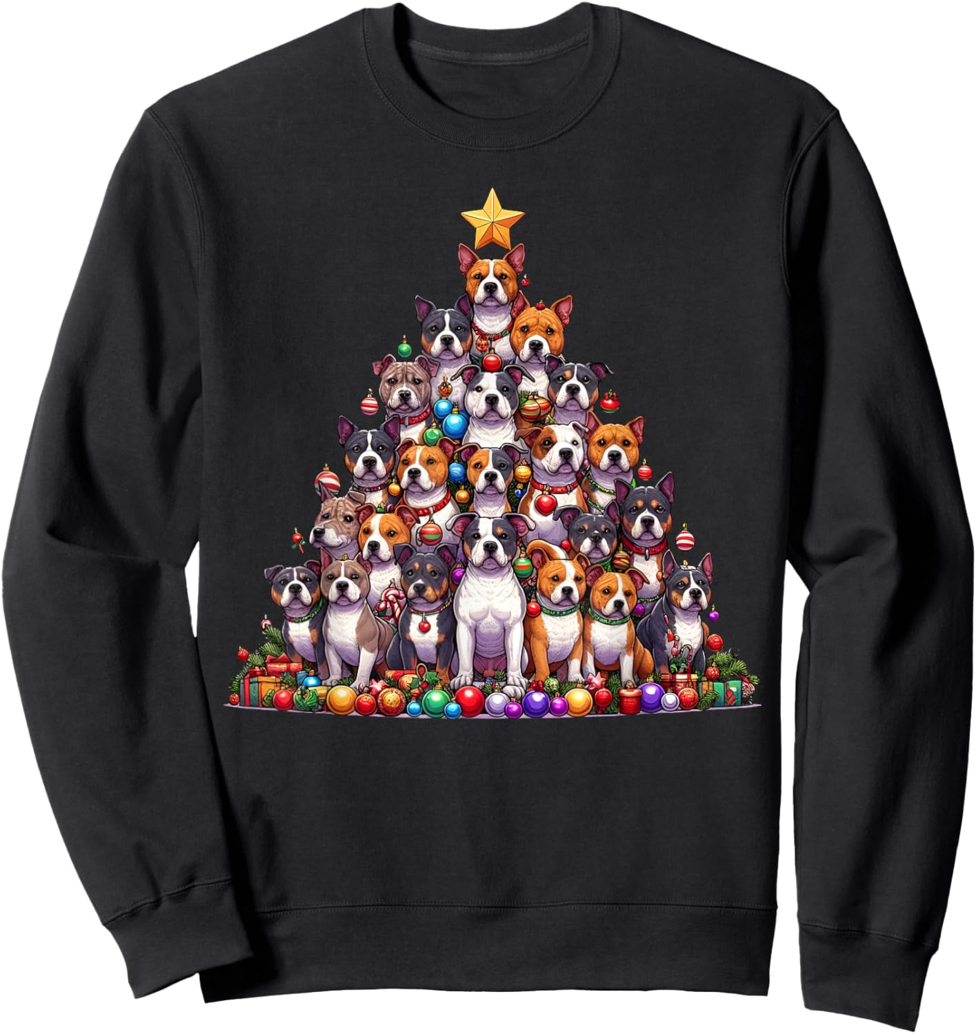 Cute American Staffordshire Terrier Christmas Tree Dog Kids Sweatshirt - Sweatshirt | Black