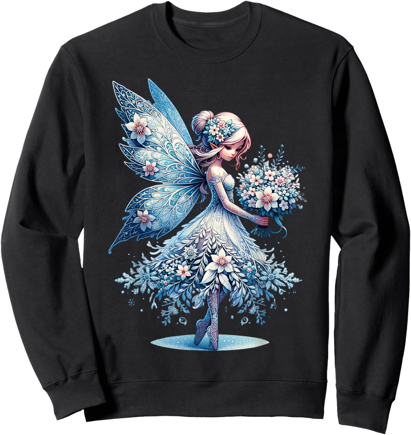 Floral Frost Fairy Blossoms of Winter in a Christmas Wonder Sweatshirt - Sweatshirt | Black