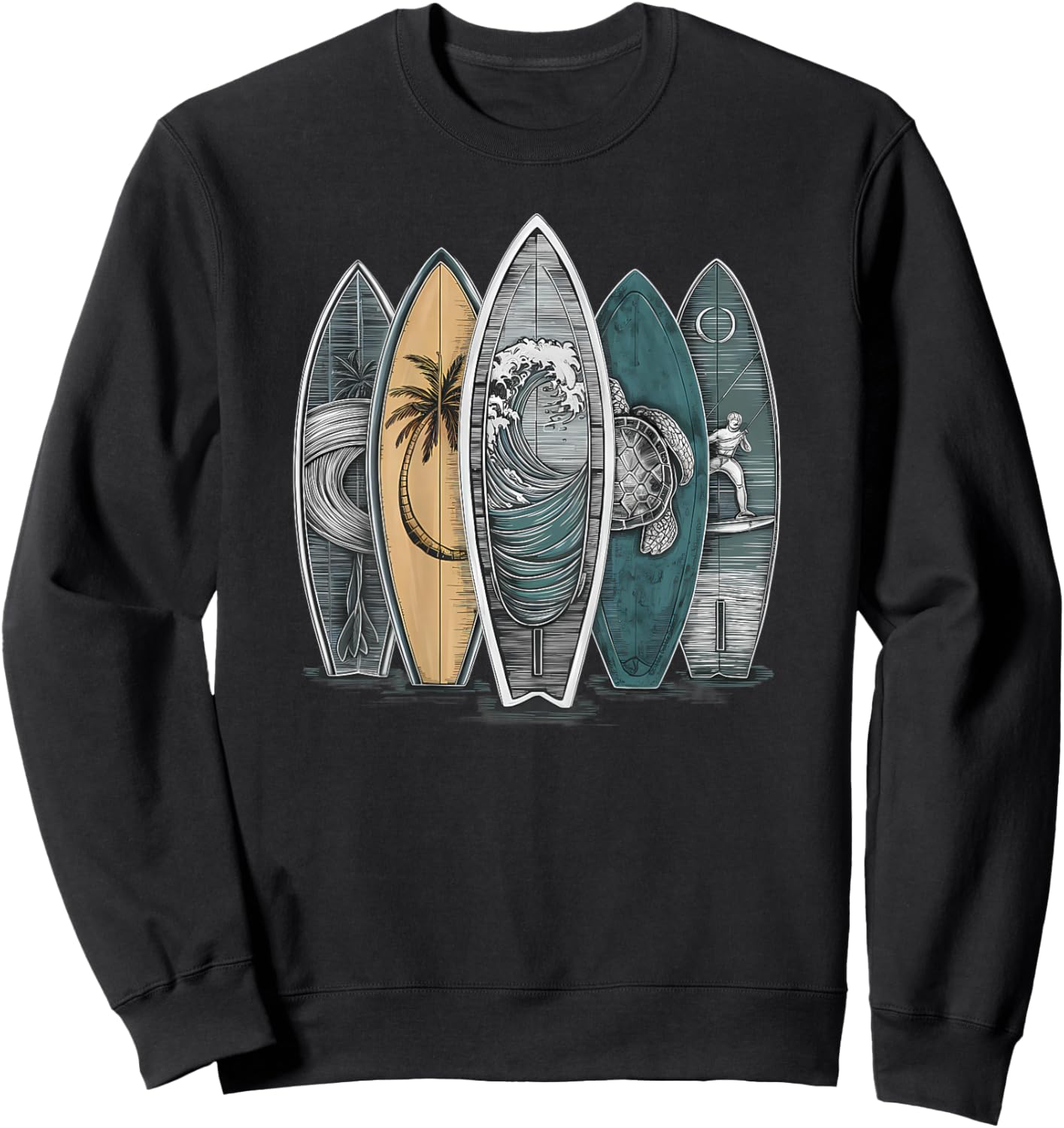On Back Surfing Tropical Surfboards Vintage Surfboard Surfer Sweatshirt - Sweatshirt | Black