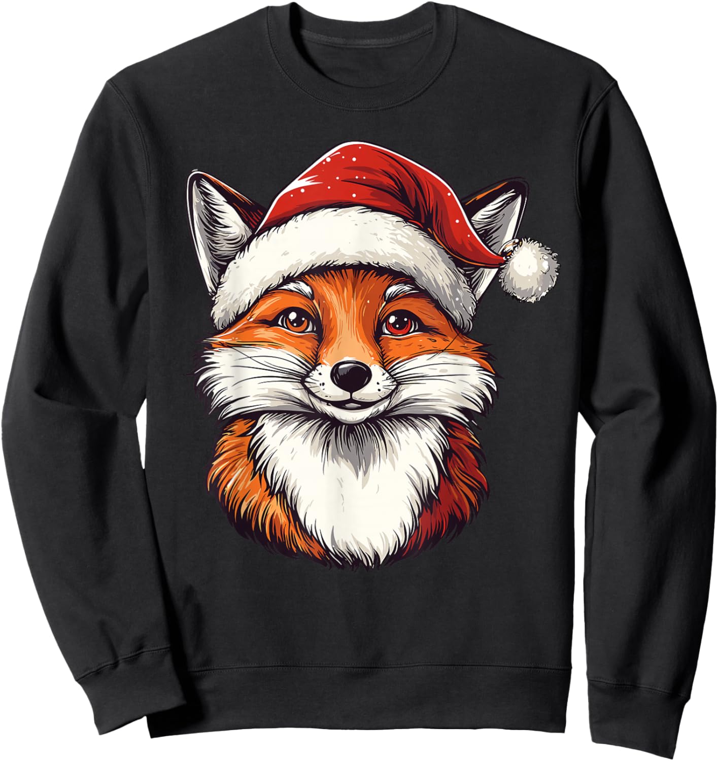 Fox Santa Hat Xmas Christmas Fox Lover Pajama Men Women Kids Sweatshirt - Sweatshirt | Black