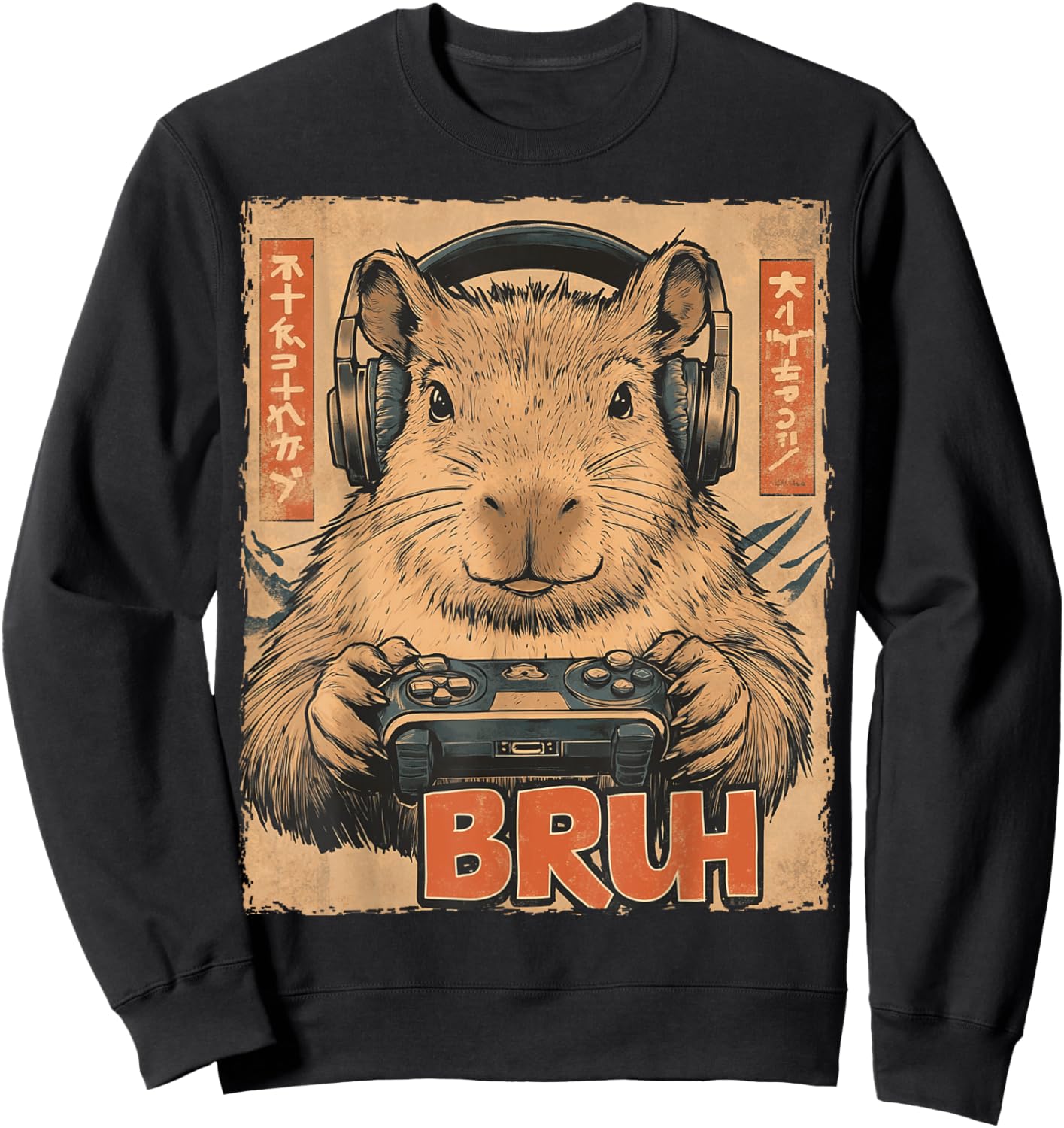 Funny Capybara Bruh Video Games Japanese Anime Manga Kawaii Sweatshirt - Sweatshirt | Black
