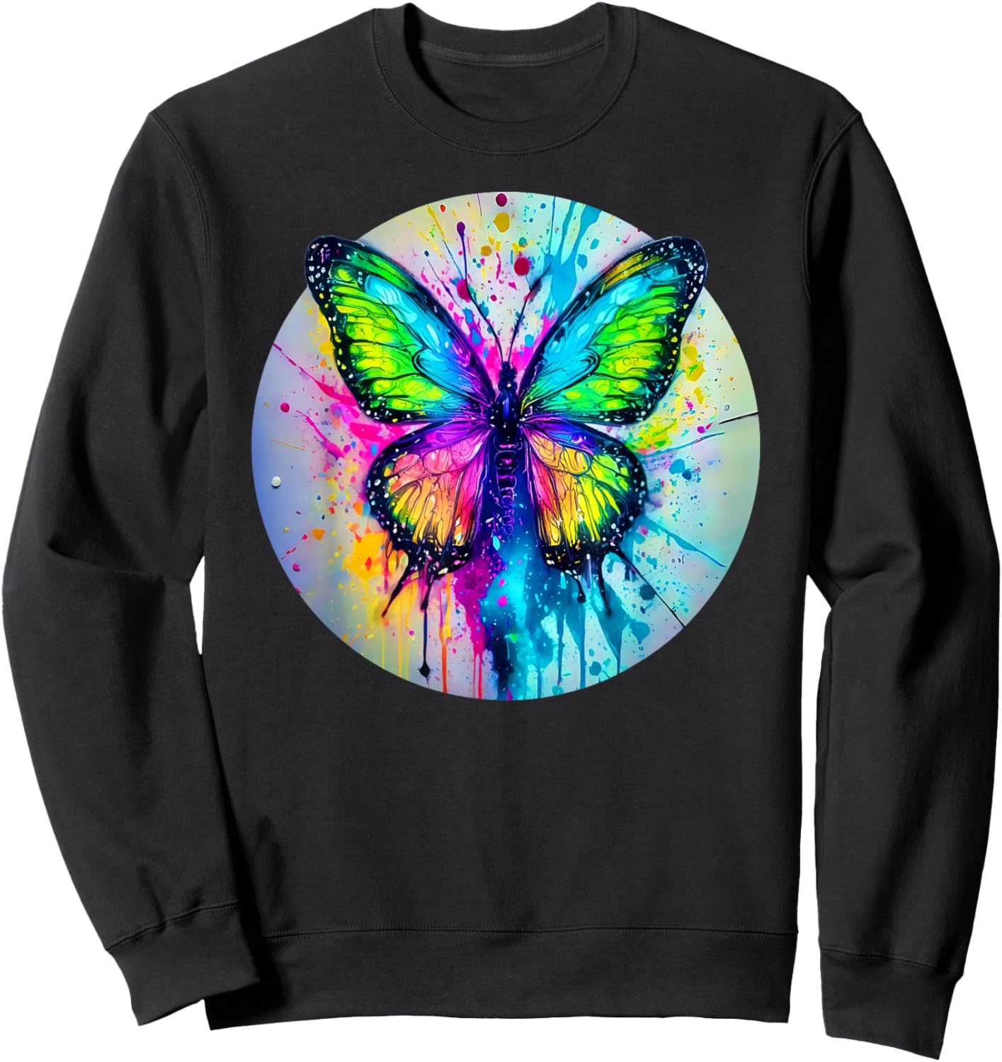 Bright Butterfly Spray Splatter Dripping Paint Pop Art Style Sweatshirt - Sweatshirt | Black