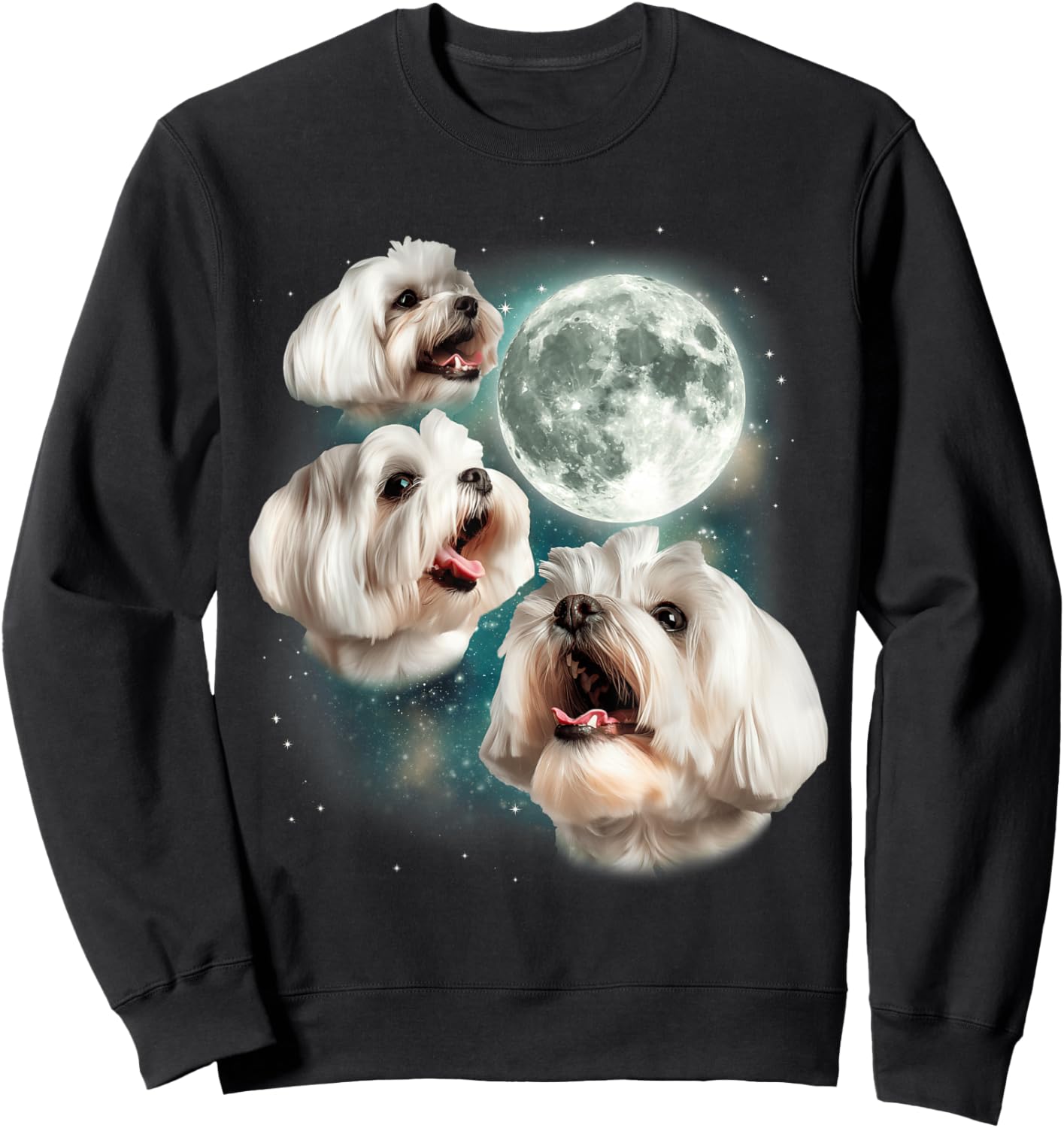 Three Maltese Moon | 3 Cute Howling Dogs Maltese Lover Puppy Sweatshirt - Sweatshirt | Black
