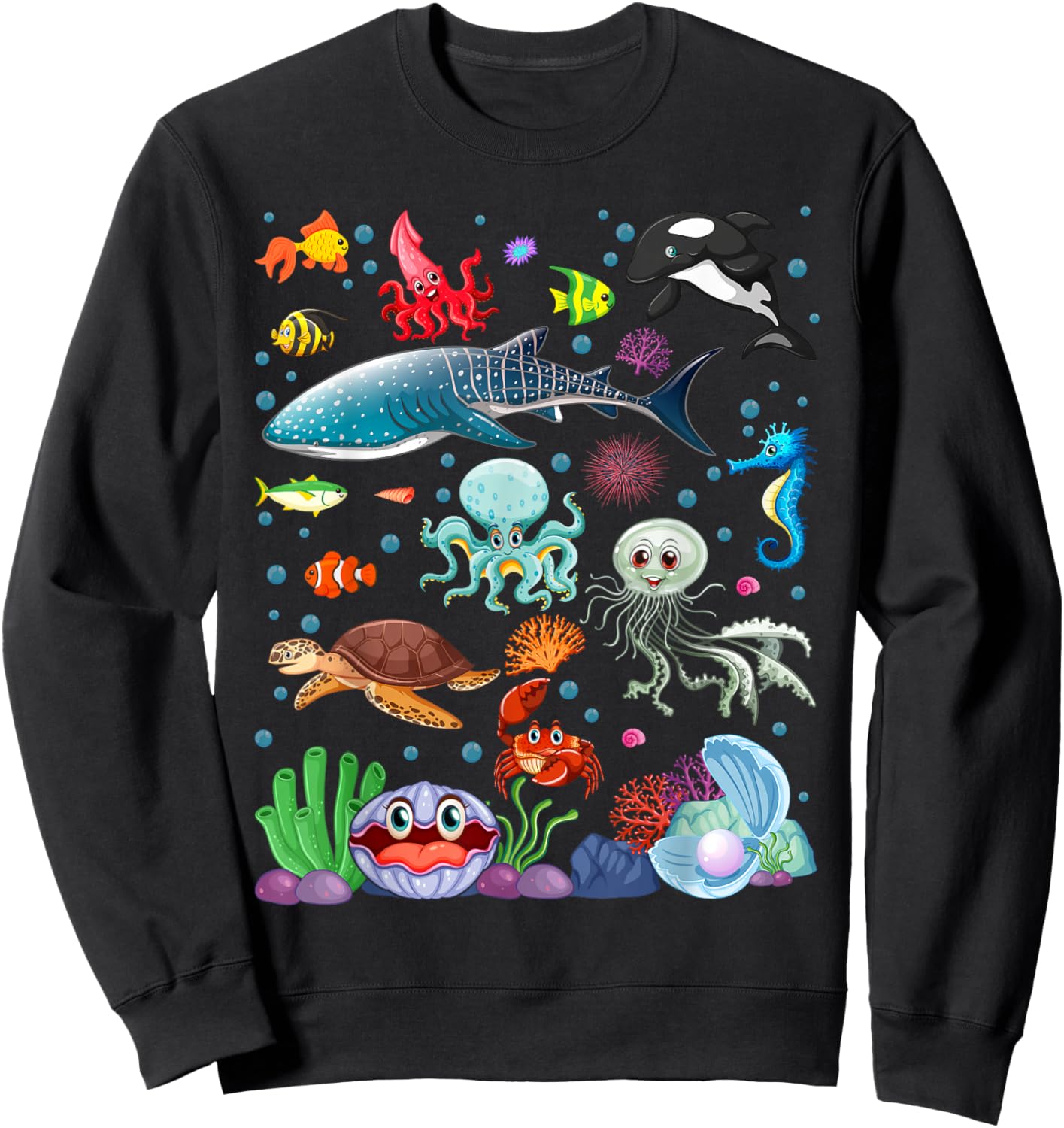 Cute Sea Animals Kids Children Ocean Creatures Clownfish Sweatshirt - Sweatshirt | Black