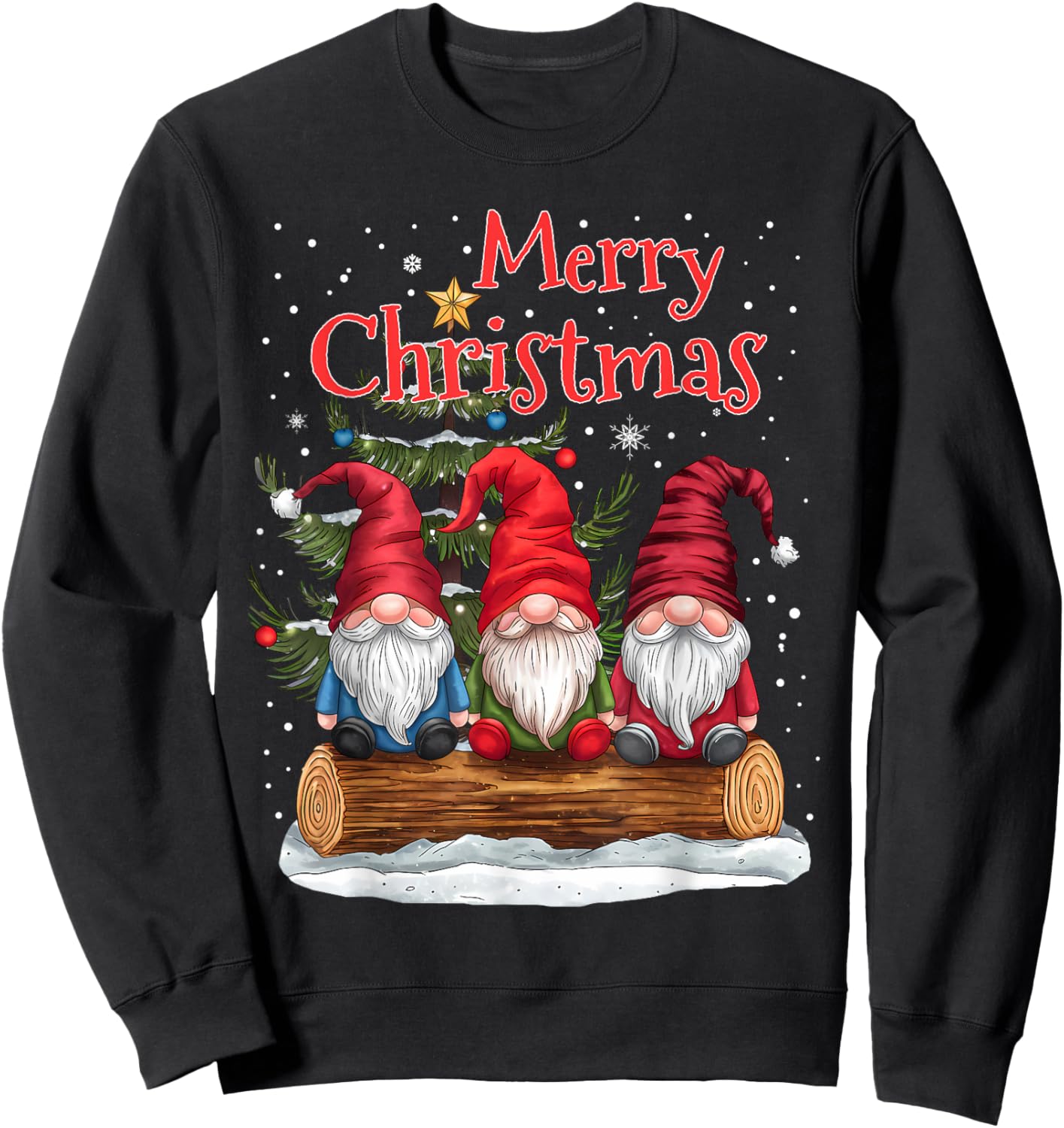 Merry Christmas Gnomes Family Xmas Festive Holiday Gnome Sweatshirt - Sweatshirt | Black