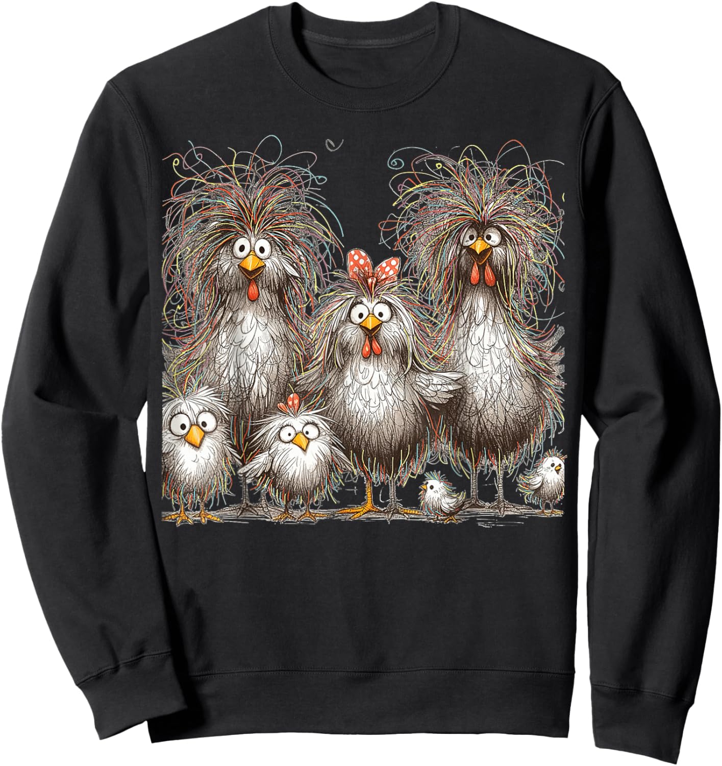 Eagerlys Colorful Funny Chicken Art, Crazy Chicken Family Sweatshirt - Sweatshirt | Black