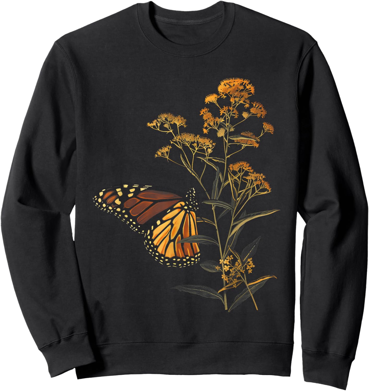 Vintage Monarch Butterfly Goldenrod Flower Girl Plant Mom Sweatshirt - Sweatshirt | Black