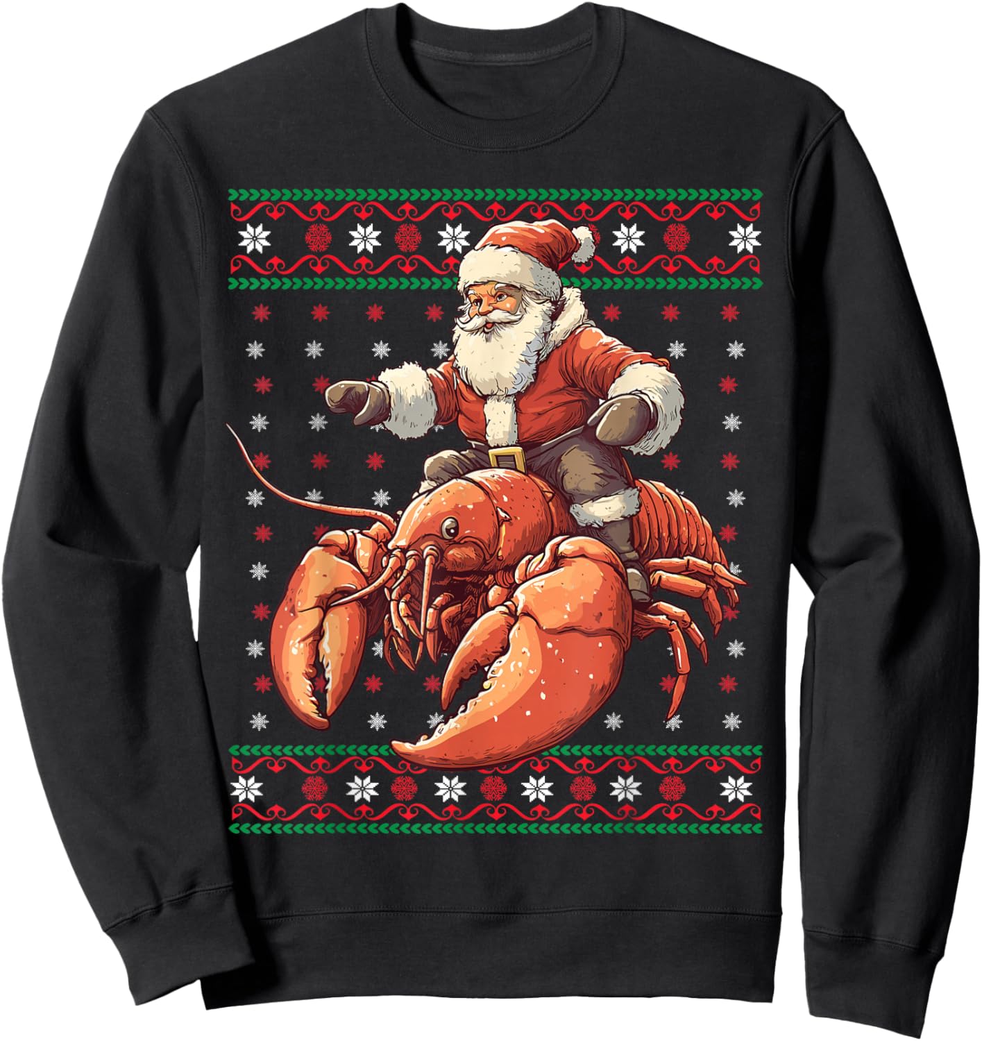 Santa Riding Lobster Funny Lobster Ugly Christmas Pajama Sweatshirt - Sweatshirt | Black
