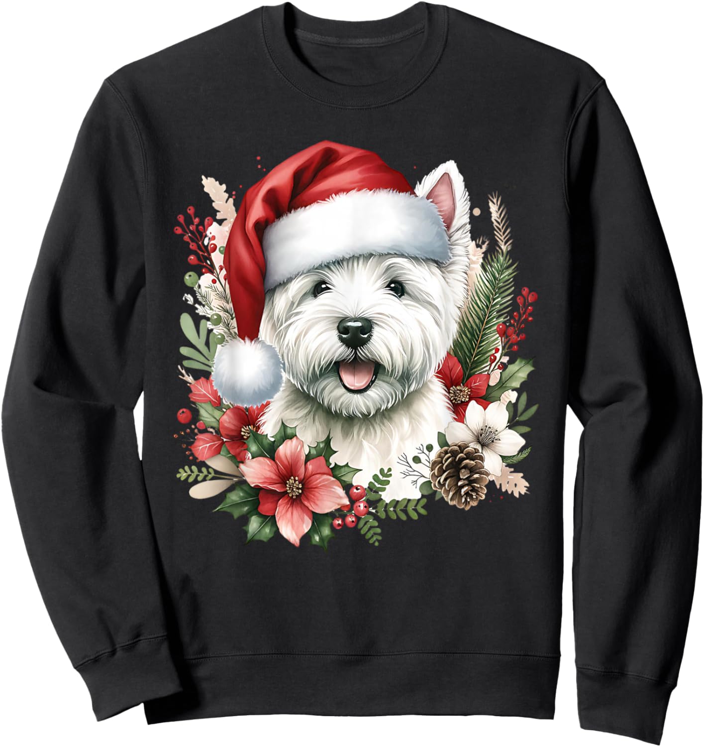 Christmas Westie West Highland Terrier Dog White Watercolor Sweatshirt - Sweatshirt | Black