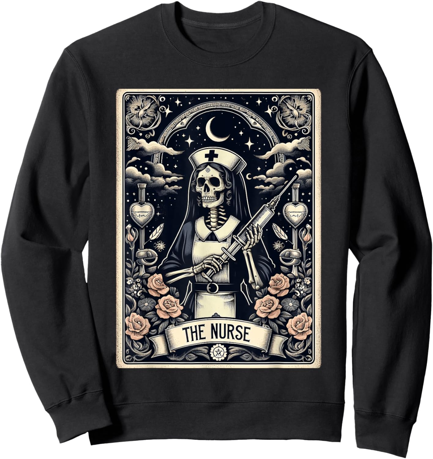 The Nurse Skeleton Tarot Card Funny Halloween Nurse Sweatshirt - Sweatshirt | Black
