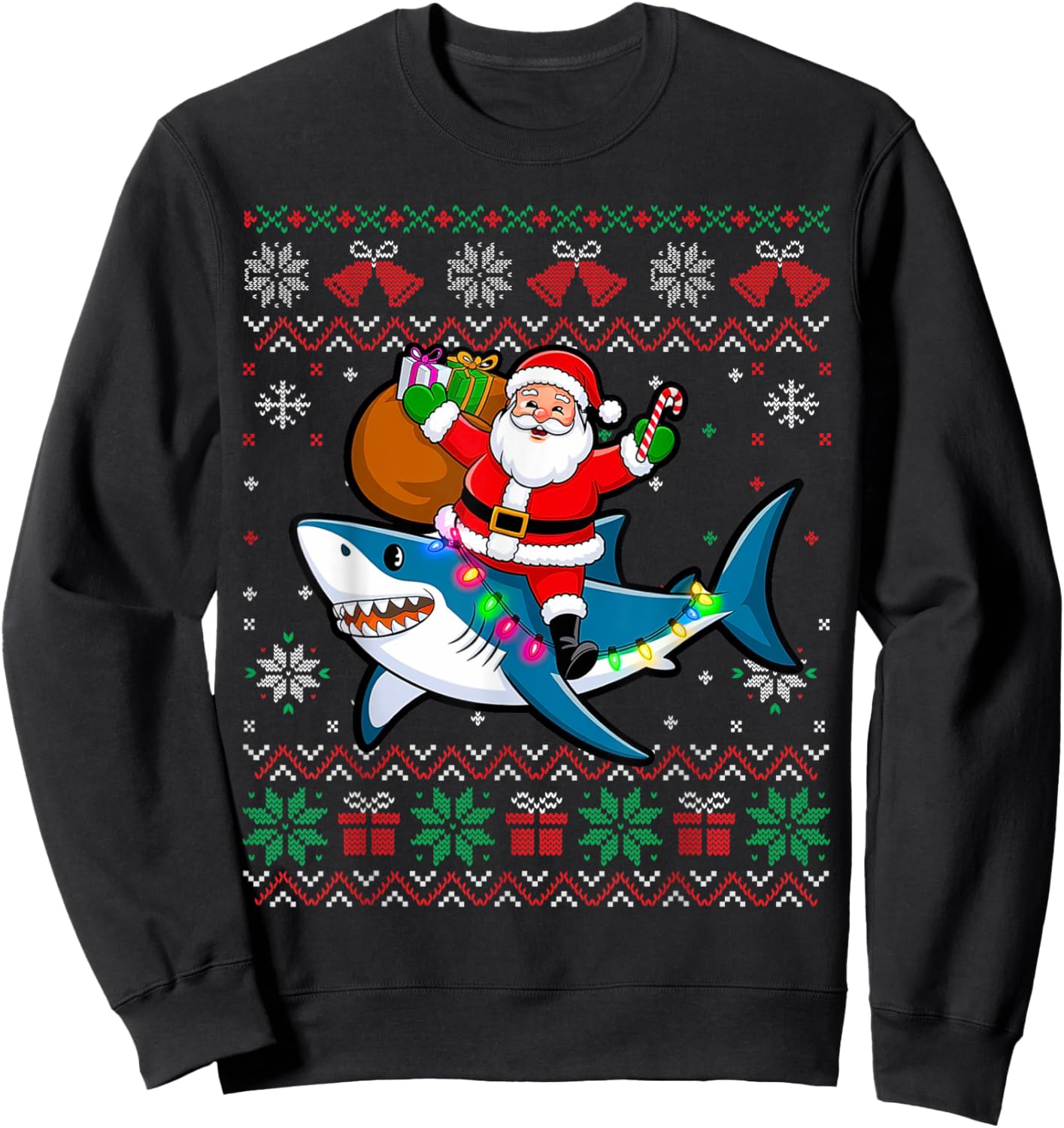 Funny Ugly Christmas Santa Riding Shark Holiday Gifts Sweatshirt - Sweatshirt | Black
