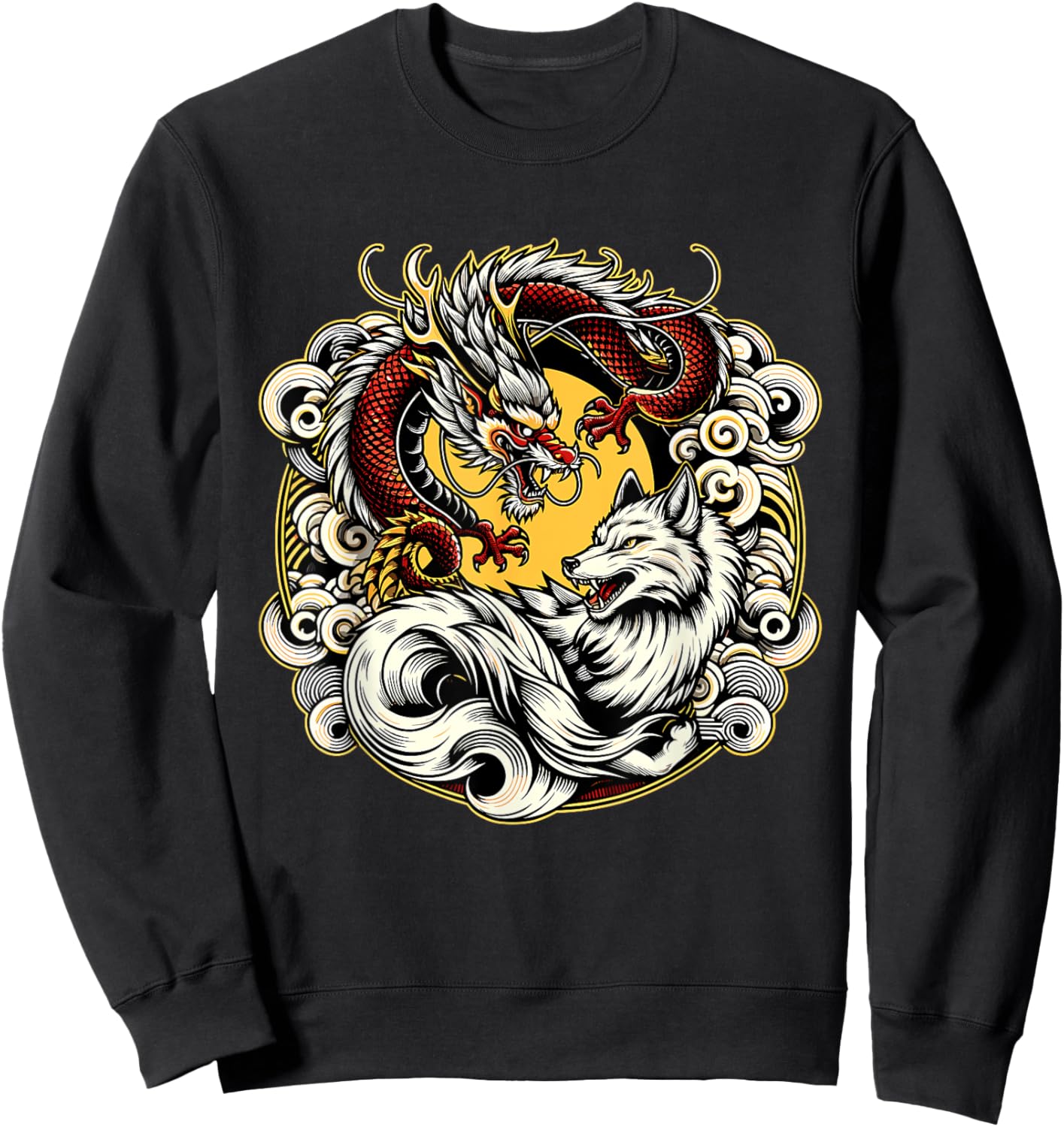 Japanese Dragon Nine-tailed Fox Kitsune Sweatshirt - Sweatshirt | Black