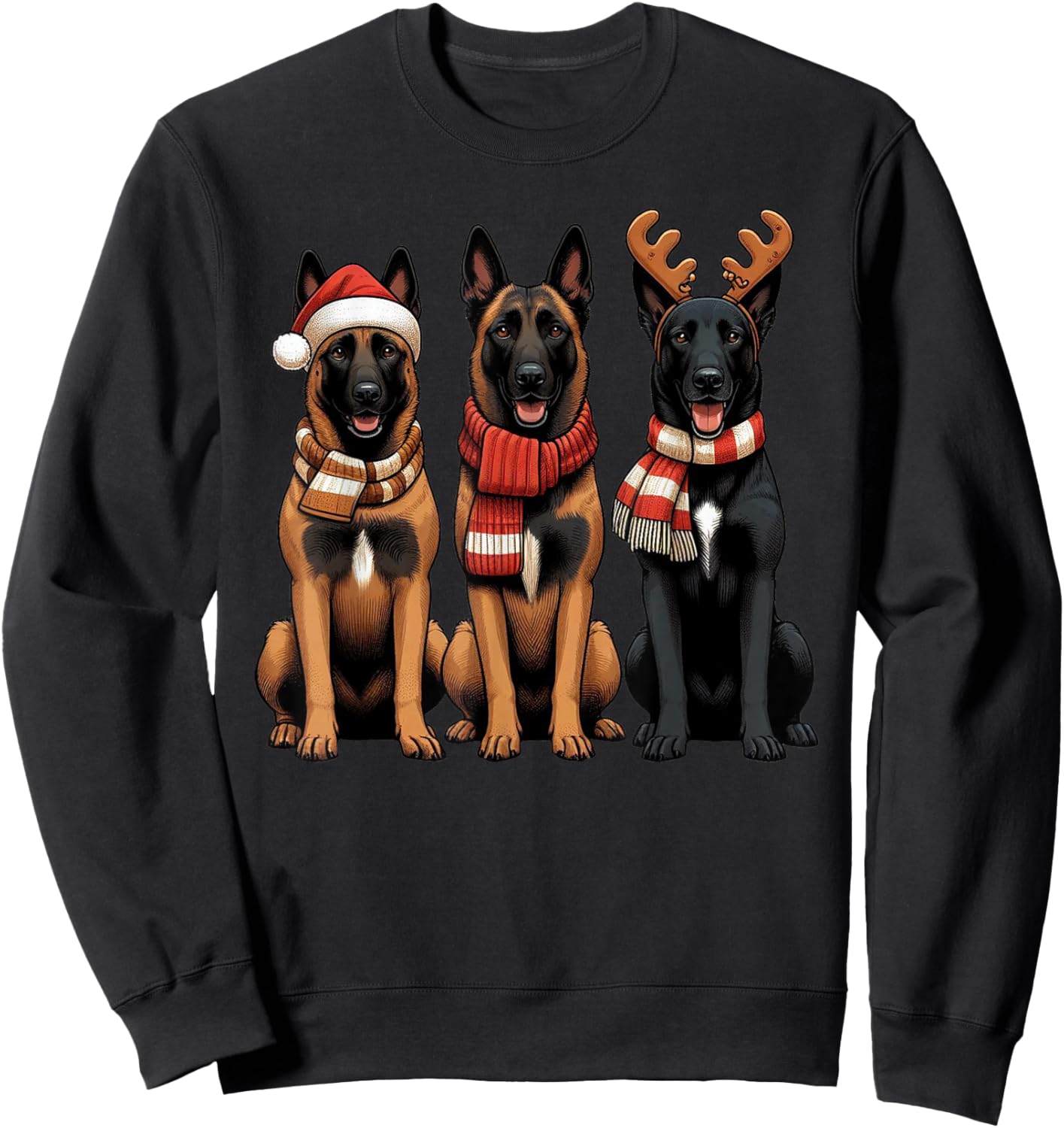Santa Reindeer Belgian Malinois Christmas Malinois Dog Lover Women Sweatshirt - Sweatshirt | Black