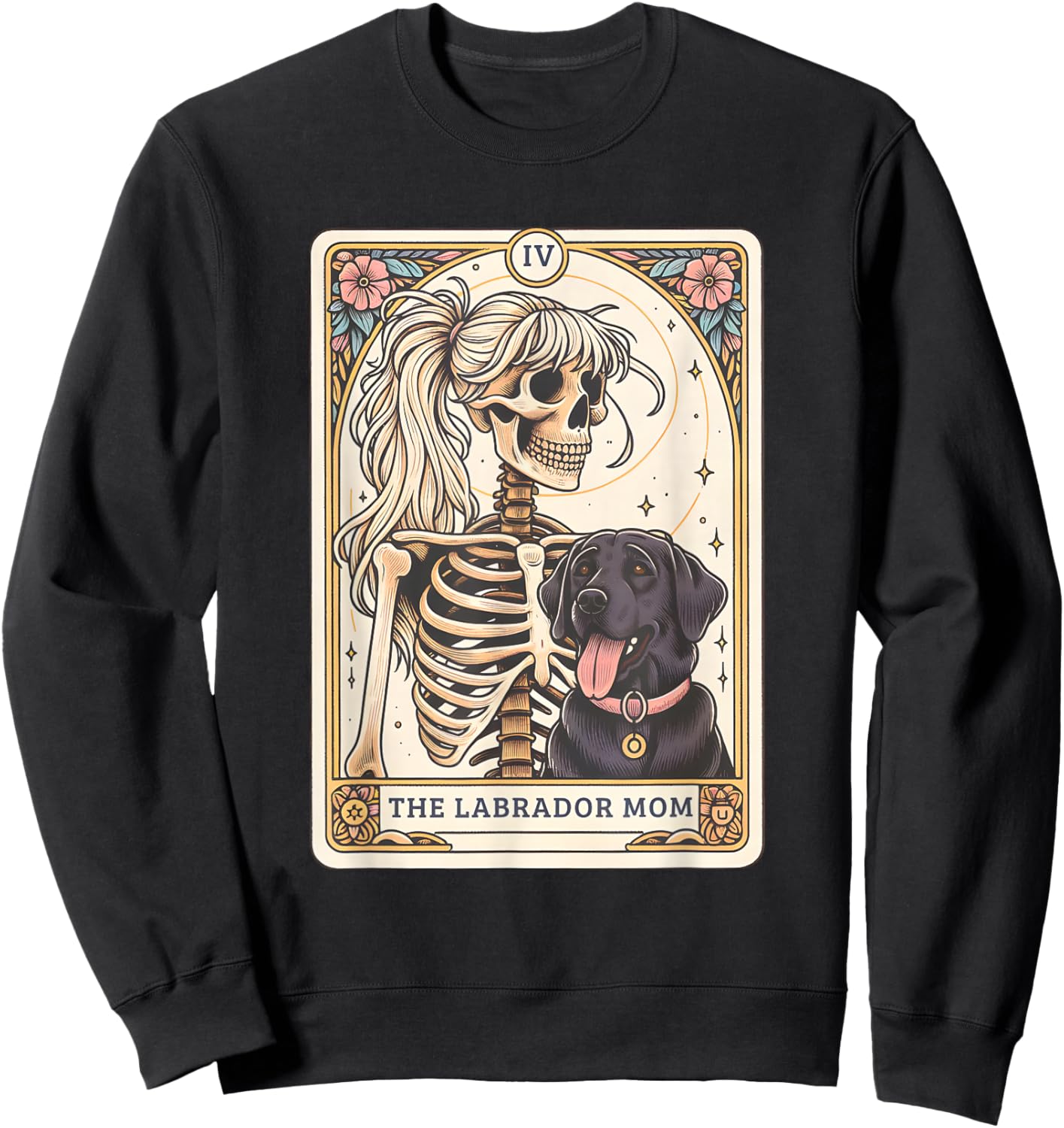 Black Lab Mom Tarot Card, Black Labrador Skeleton Halloween Sweatshirt - Sweatshirt | Black