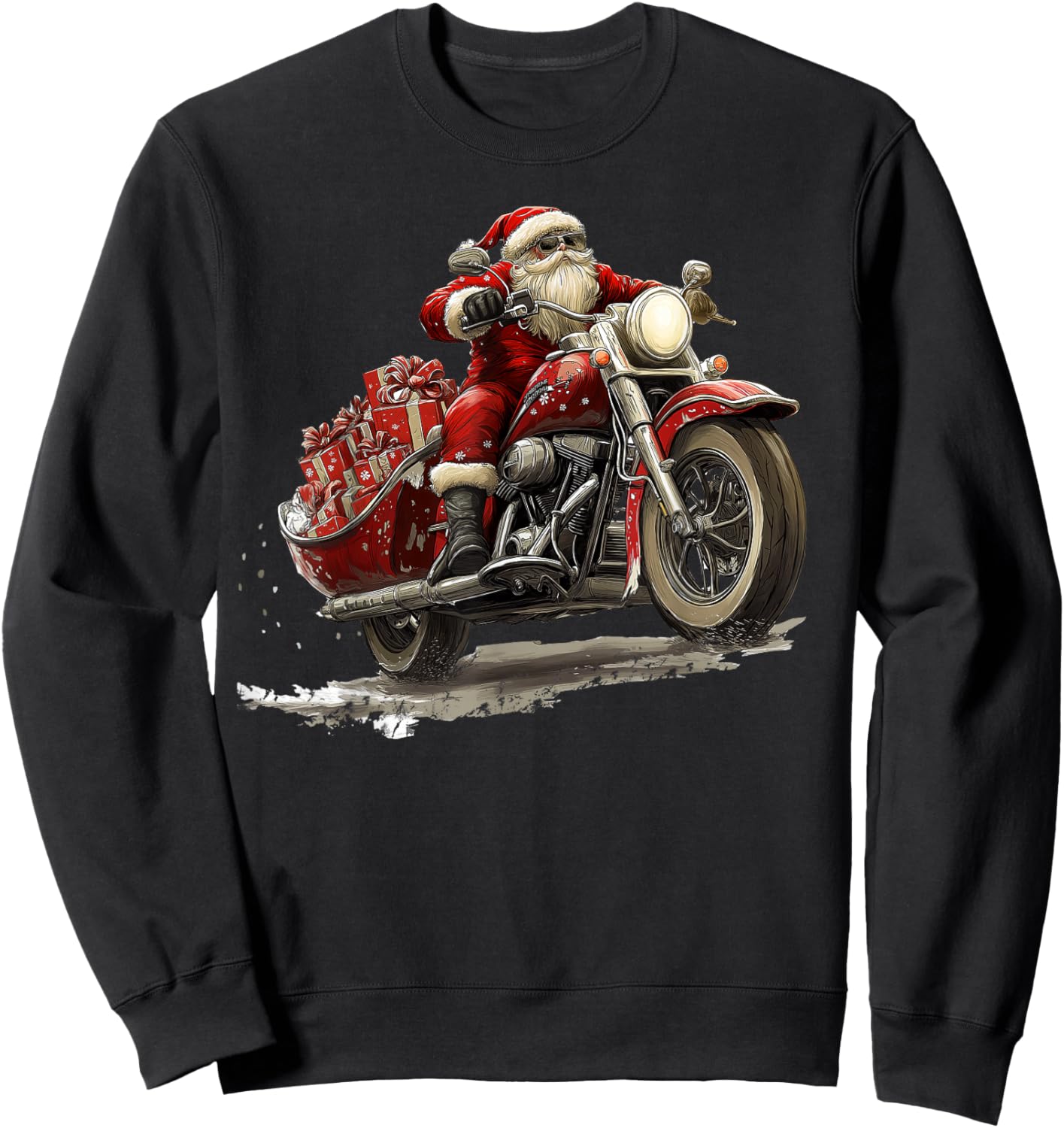 Funny Christmas Santa Riding on a vintage motorcycle Bike Sweatshirt - Sweatshirt | Black