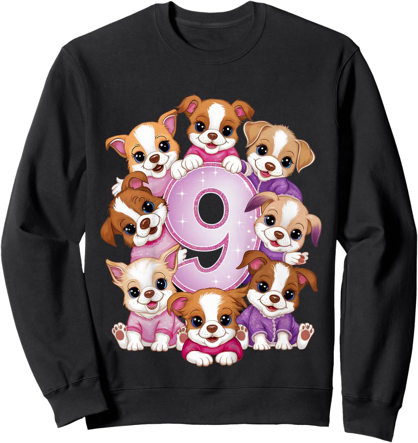9th Birthday Dog Birthday Shirt for Girls 9 Years Puppy Sweatshirt - Sweatshirt | Black